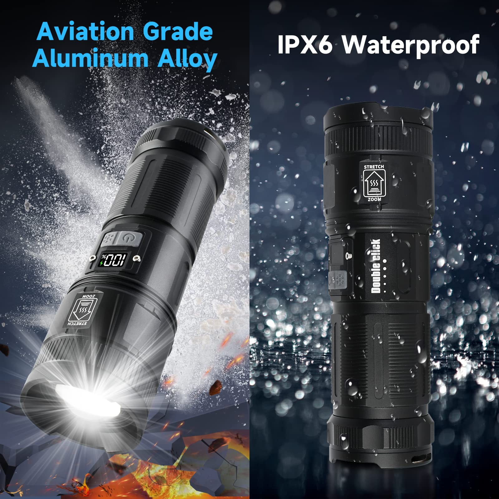 Rechargeable Super Bright 120000 Lumens LED Flashlight - High Power COB Work Light & Tactical Flashlight for Camping, Hiking, Emergencies, Outdoor Adventures & Night Work