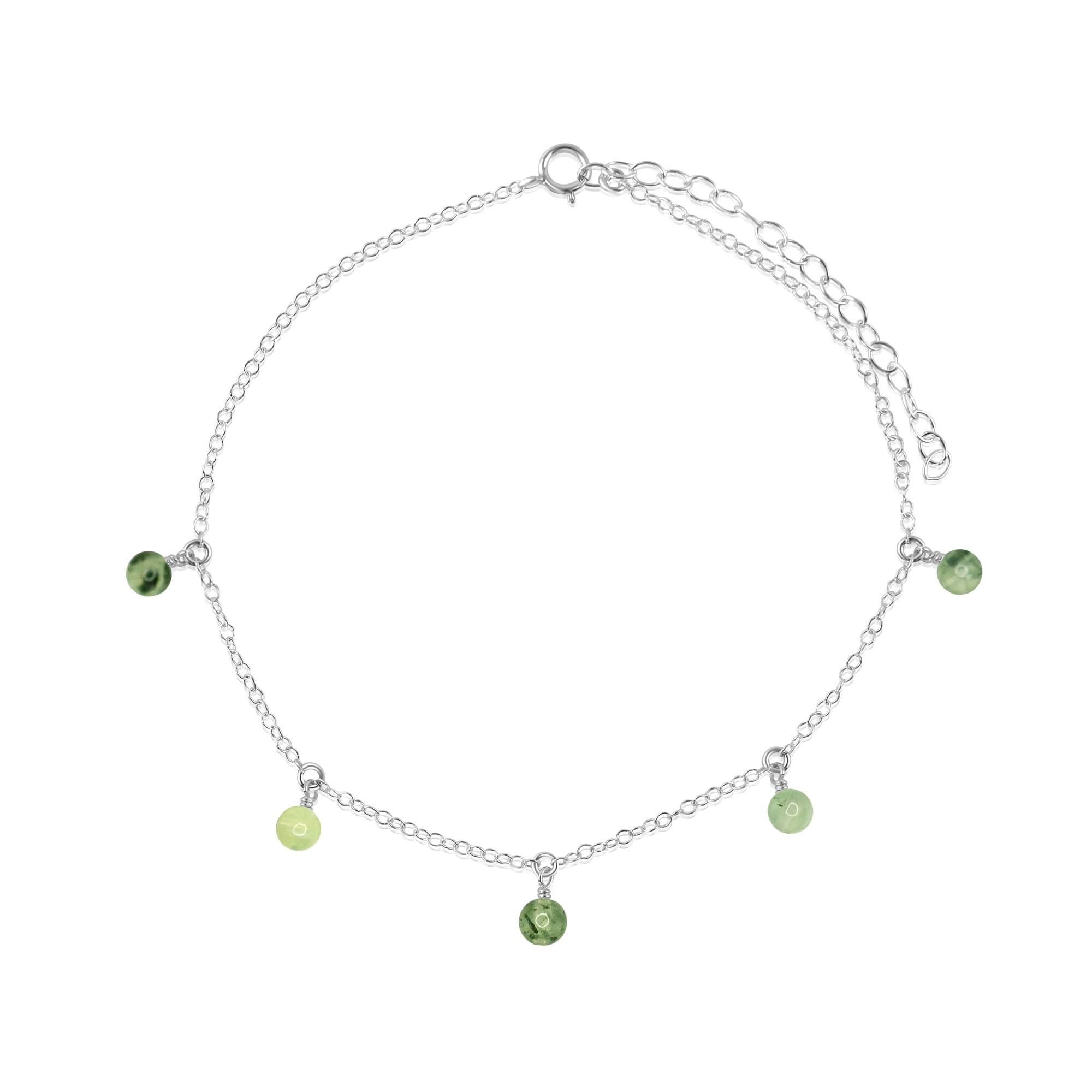 Luna Tide Sterling Silver Prehnite Bead Drop Anklet - Elegant Boho Jewelry for Beach Weddings, Summer Outfits & Festival Fashion