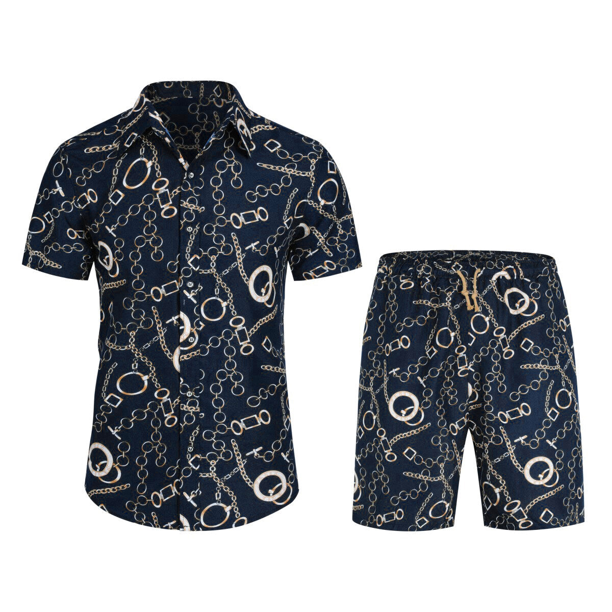 Men's 2-Piece Hawaiian Print Summer Suit in Navy Blue - Perfect for Beach Weddings, Tropical Vacations & Summer Parties