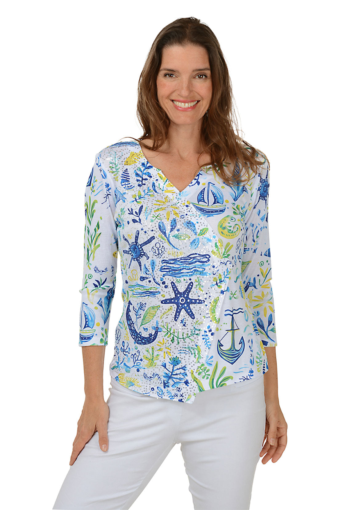 Petite Reef Sequined Surplice Knit Top for Women - Elegant Party Wear & Evening Blouse for Date Night & Special Occasions