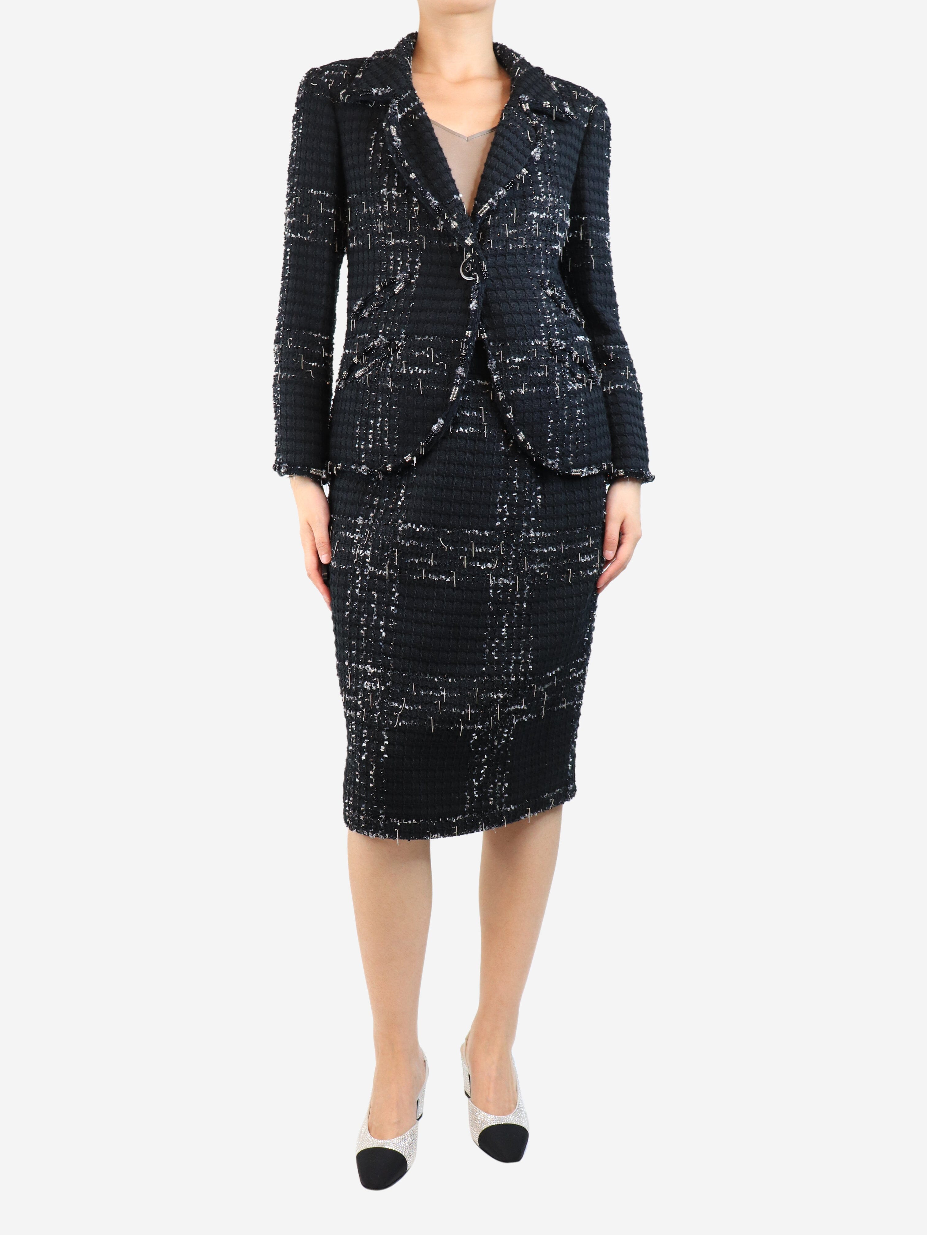 Elegant Black Sparkly Tweed Two Piece Set for Women | Stylish Matching Outfit | Perfect for Parties, Dates & Special Occasions