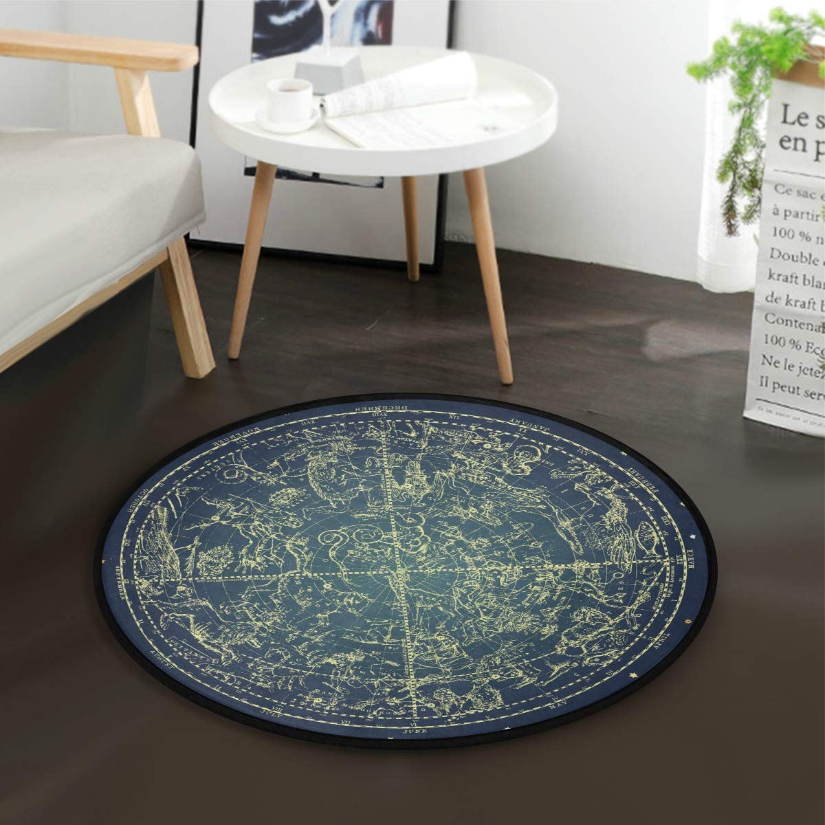 ALAZA Zodiac Constellation Space Round Area Rug - 3' Diameter (92 cm) for Living Room, Bedroom, Nursery & Dorm Decor - Perfect for Astronomy Lovers & Starry Night Theme