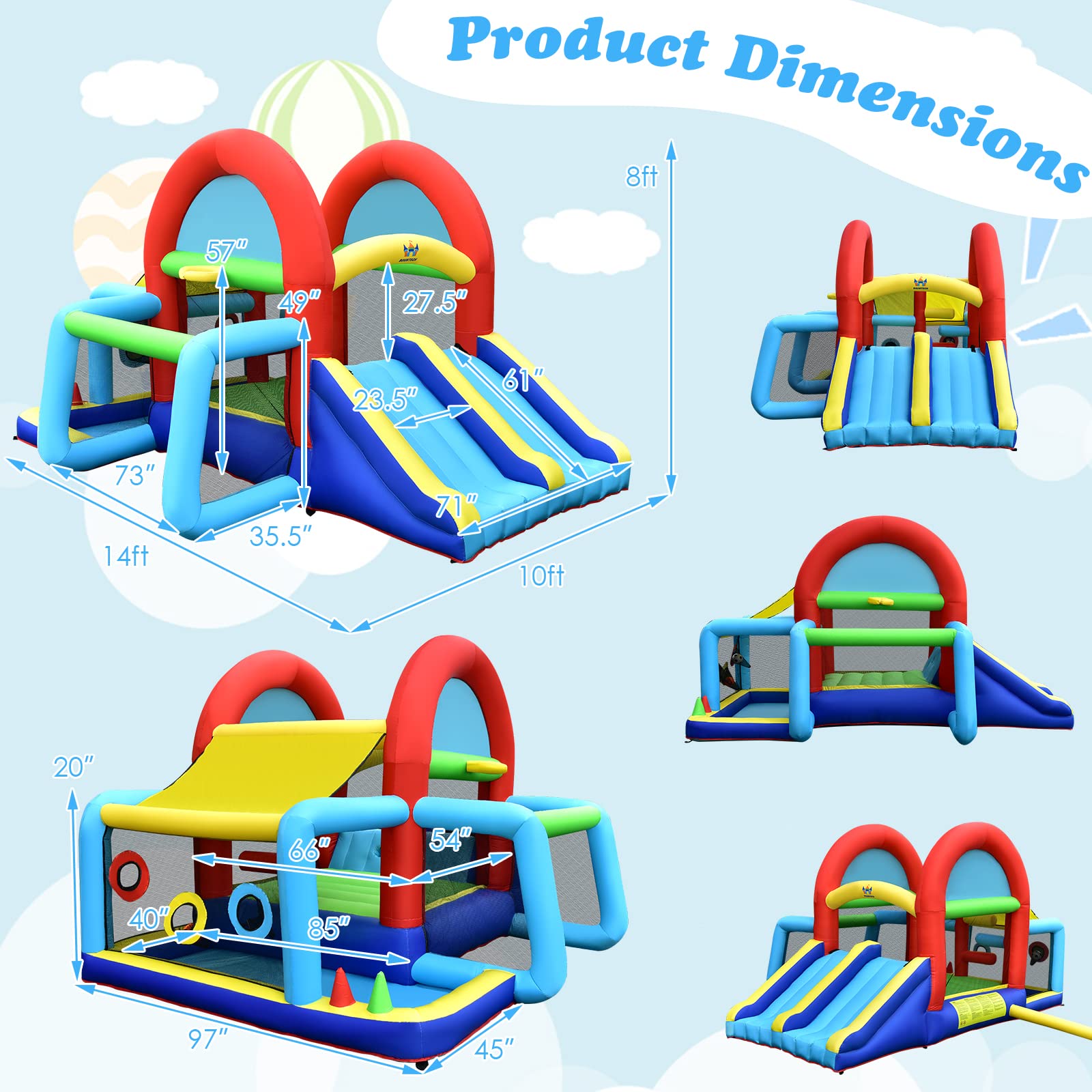 BOUNTECH Inflatable Bounce House with Ball Pit - Kids Indoor/Outdoor Playhouse with Canopy & Obstacles - Includes GFCI Blower - Perfect for Birthday Parties, Park Playdates & Backyard Fun - Toddler Safe Bouncy Castle Gift for Boys & Girls