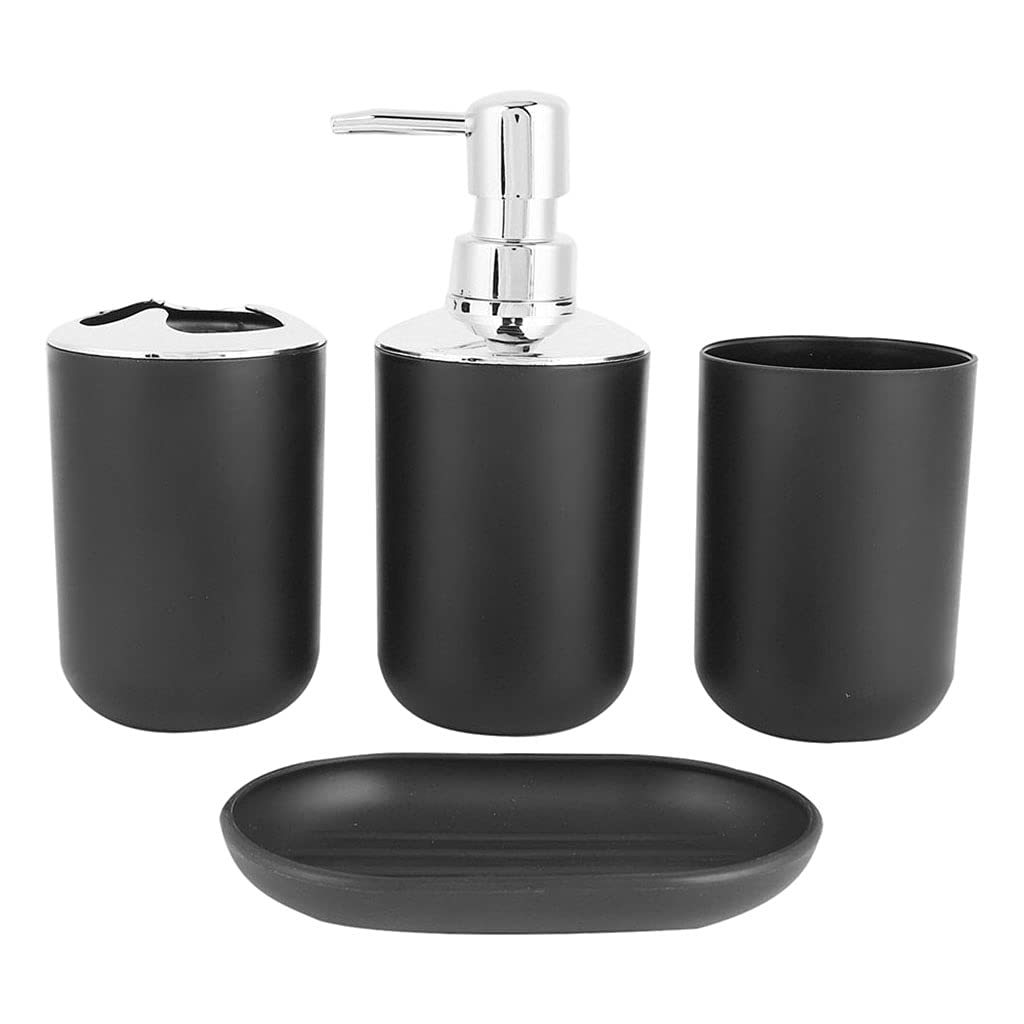 MagiDeal 4-Piece Bathroom Accessories Set - Toothbrush Holder, Soap Dispenser & Cups - Modern Black Countertop Organizer for Bathroom, Hotel & Home Decor | Perfect for Guest Bathrooms, Master Suites & Spa-Style Vanities