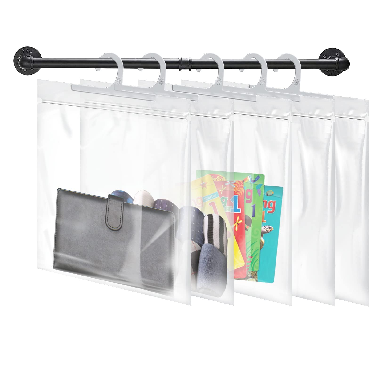 24 Pack Clear Plastic Hanging Storage Bags with Large Hooks - 10 x 12.5 Inch Organizer Pouches for Classroom, Library, Pharmacy & Retail Use - Perfect for School Supplies, Books & Medicine Storage