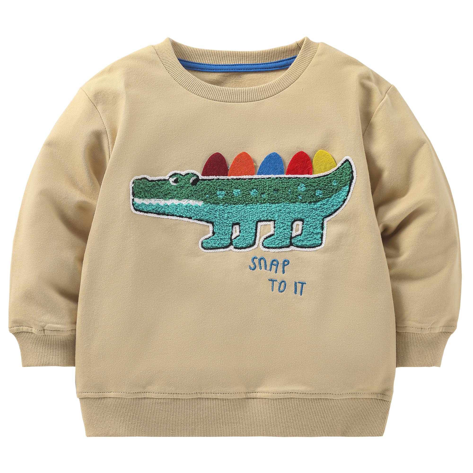 **Cute Cartoon Crocodile Fleece Sweatshirt for Toddler Girls - Soft Cotton Long Sleeve Crewneck Pullover Top for Playdates & Outdoor Activities**