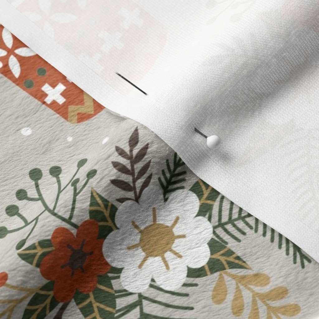 Premium Spoonflower Minky Fabric - Soft Light Gray Deer & Fox Woodland Winter Snow Christmas Print by The Yard - Perfect for Sewing Baby Blankets, Quilt Backing, Plush Toys & Holiday Decorations