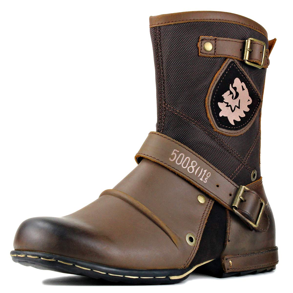 OSSTONE Men's Designer Fashion Leather Chukka Western Boots - Zipper-Up Moto Boots Casual Shoes OS-5008-1-H8-K-US-R | Perfect for Motorcycle Riding, Cowboy Style & Everyday Wear