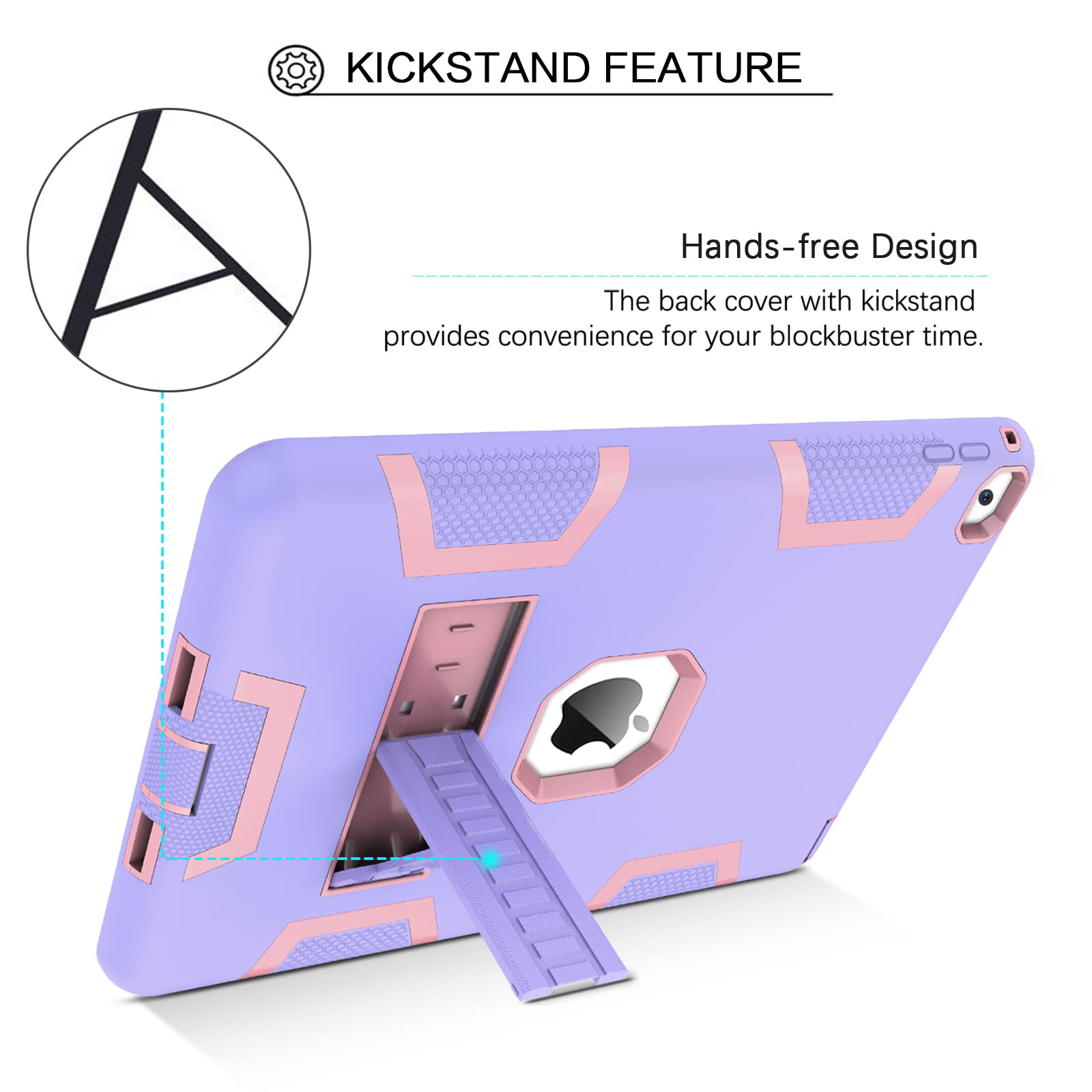 BENTOBEN iPad Air 2 Case (A1566/A1567) - 3-in-1 Heavy Duty Hybrid Protective Cover with Shockproof PC Hard Shell & Soft Silicone, Built-in Kickstand - Purple/Rose Gold - Perfect for Kids, Women & Men - Ideal for School, Work & Travel