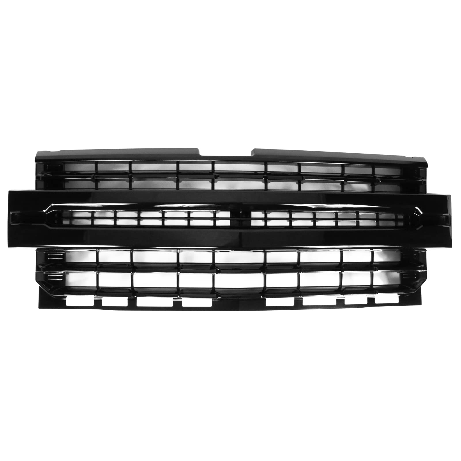 IKON MOTORSPORTS Glossy Black Front Bumper Hood Mesh Grill Compatible With 2019-2021 Chevrolet Silverado 1500 LT/LTZ/RST/High Country | Upgrade Your Truck's Style & Protection for Off-Road & Daily Driving