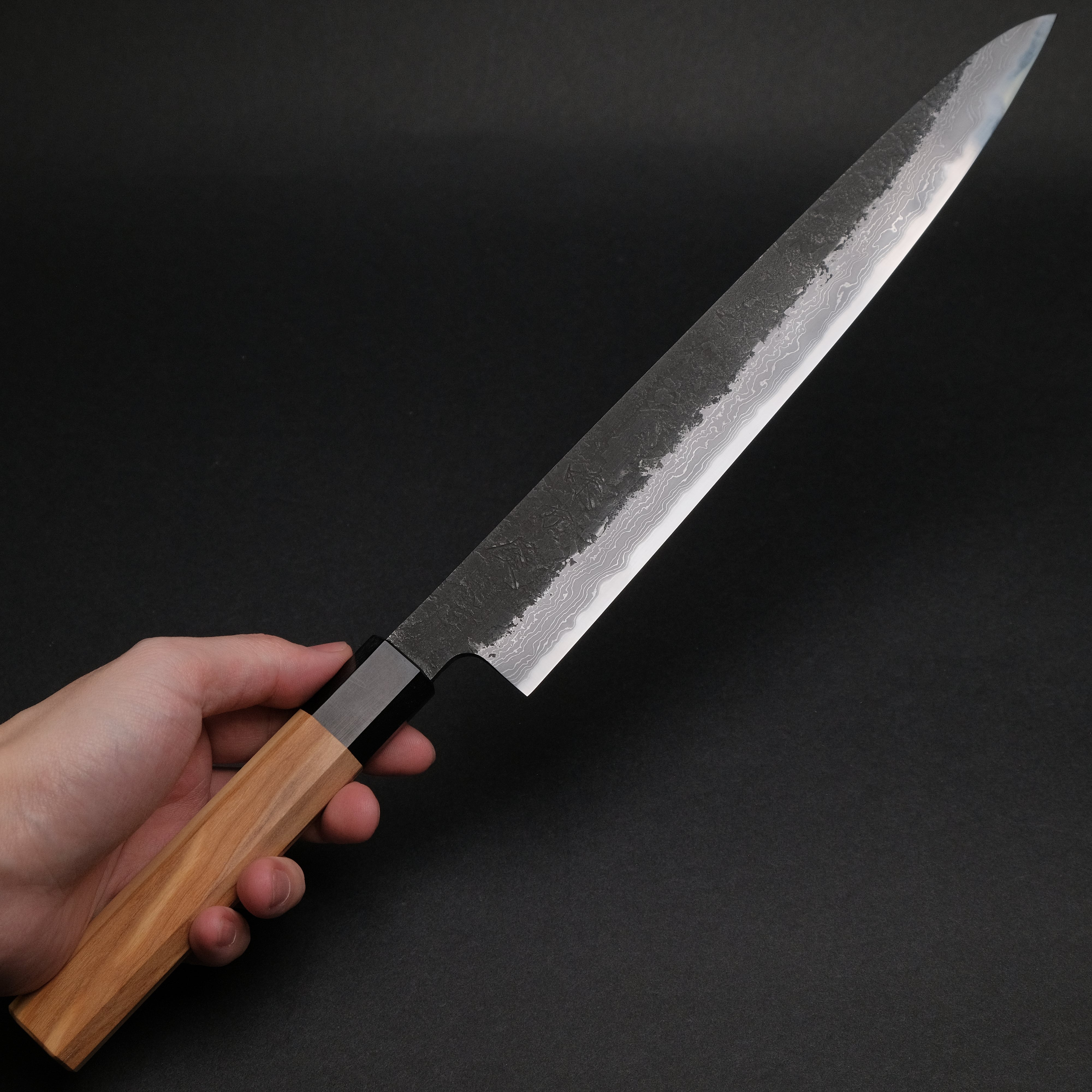 Premium Ajikataya White #2 Nashiji Damascus Sujihiki Knife 270mm - Olive Wood & Buffalo Horn Handle - Japanese Chef Knife for Slicing Meat, Sushi & Precision Cutting - Professional Kitchen & Home Cooking Essential