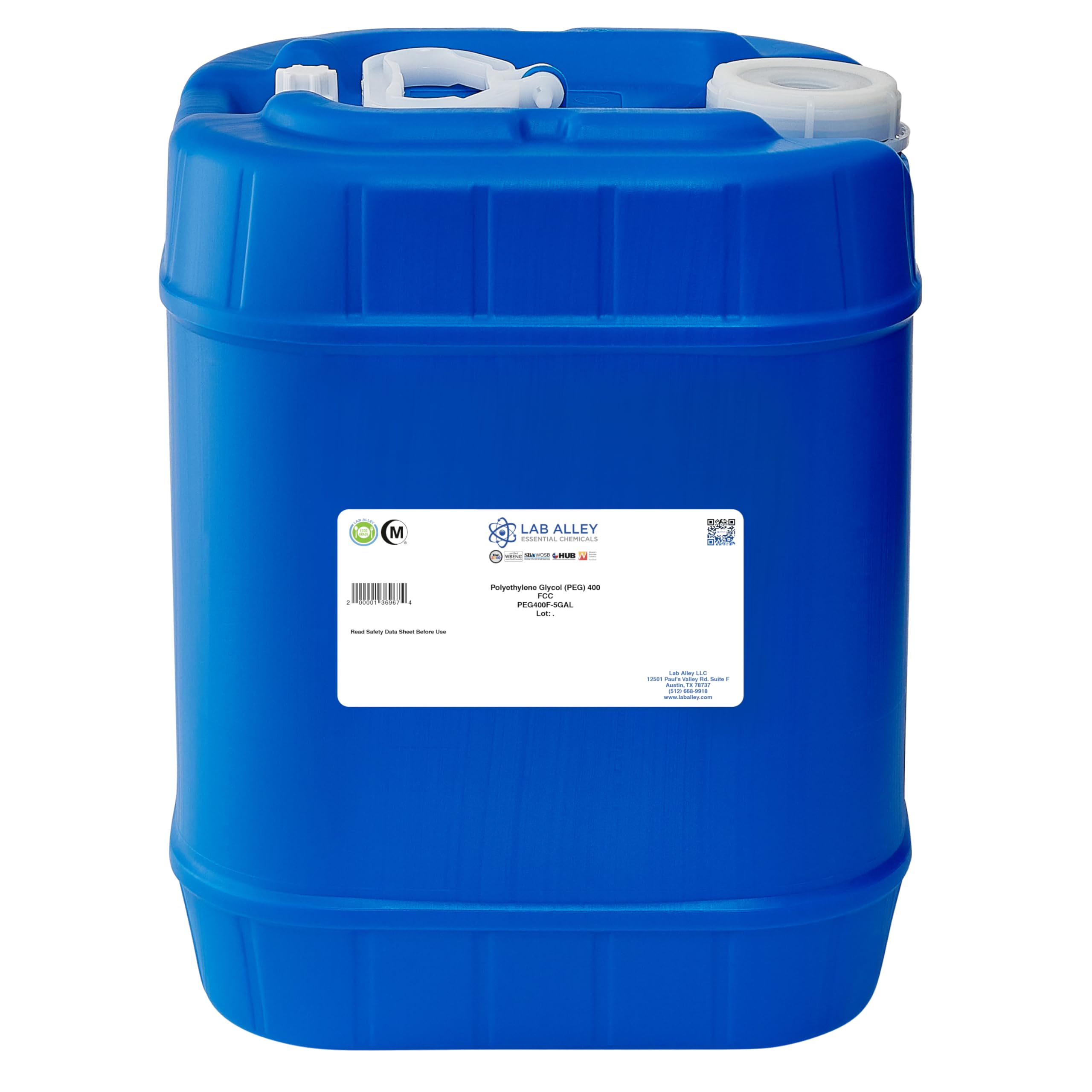 Food Grade Polyethylene Glycol (PEG) 400 - FCC Certified, Halal Compliant - 5 Gallon Bulk for Food Processing, Cosmetics & Pharmaceutical Applications - Ideal for Lubricants, Thickeners & Moisturizers