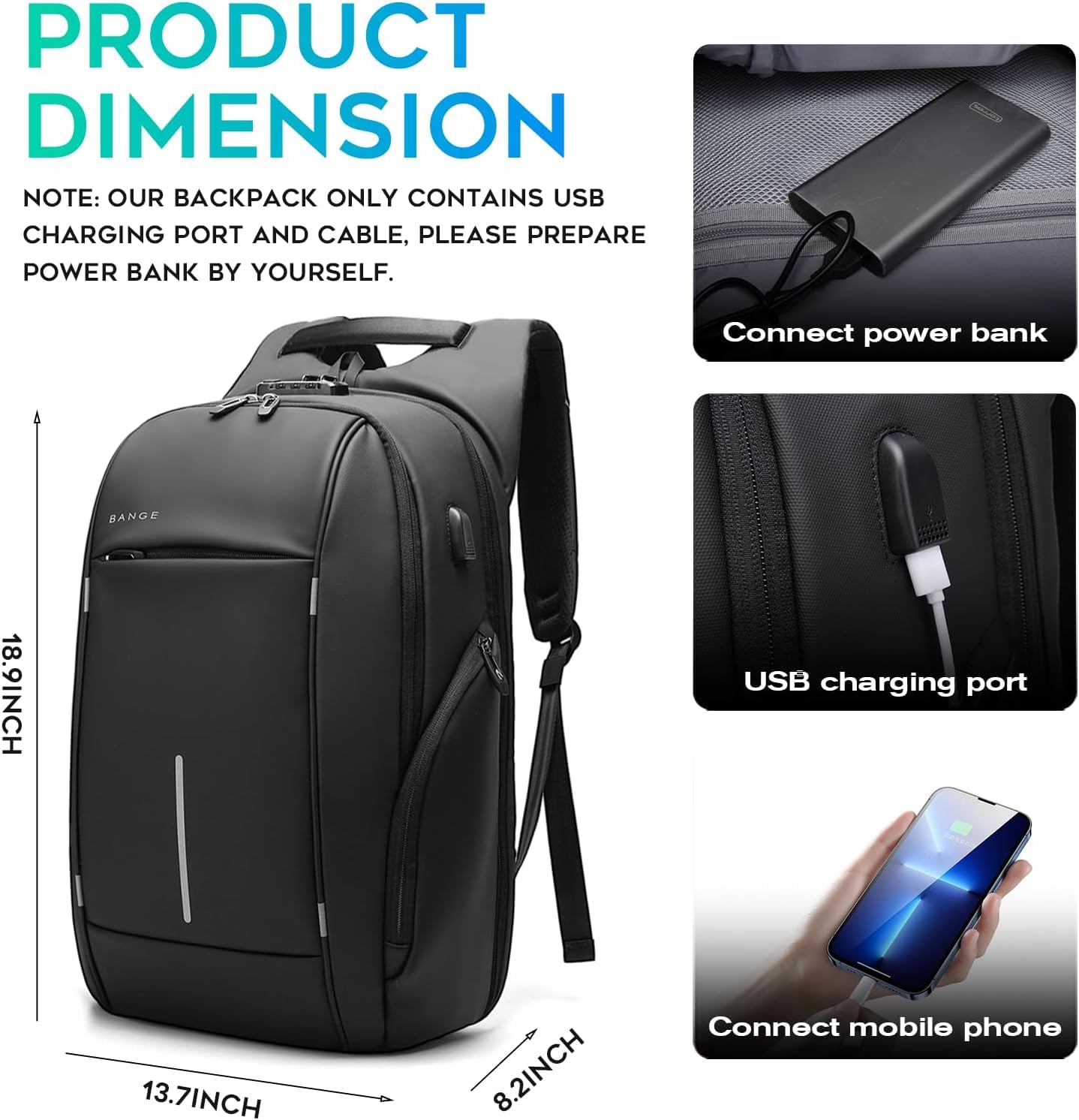 BANGE Minimalist Laptop Backpack with Anti-Theft Buckle, TSA-Approved for Air Travel, Lightweight Carry-On Backpack for Men & Women - Perfect for Work, School & Travel