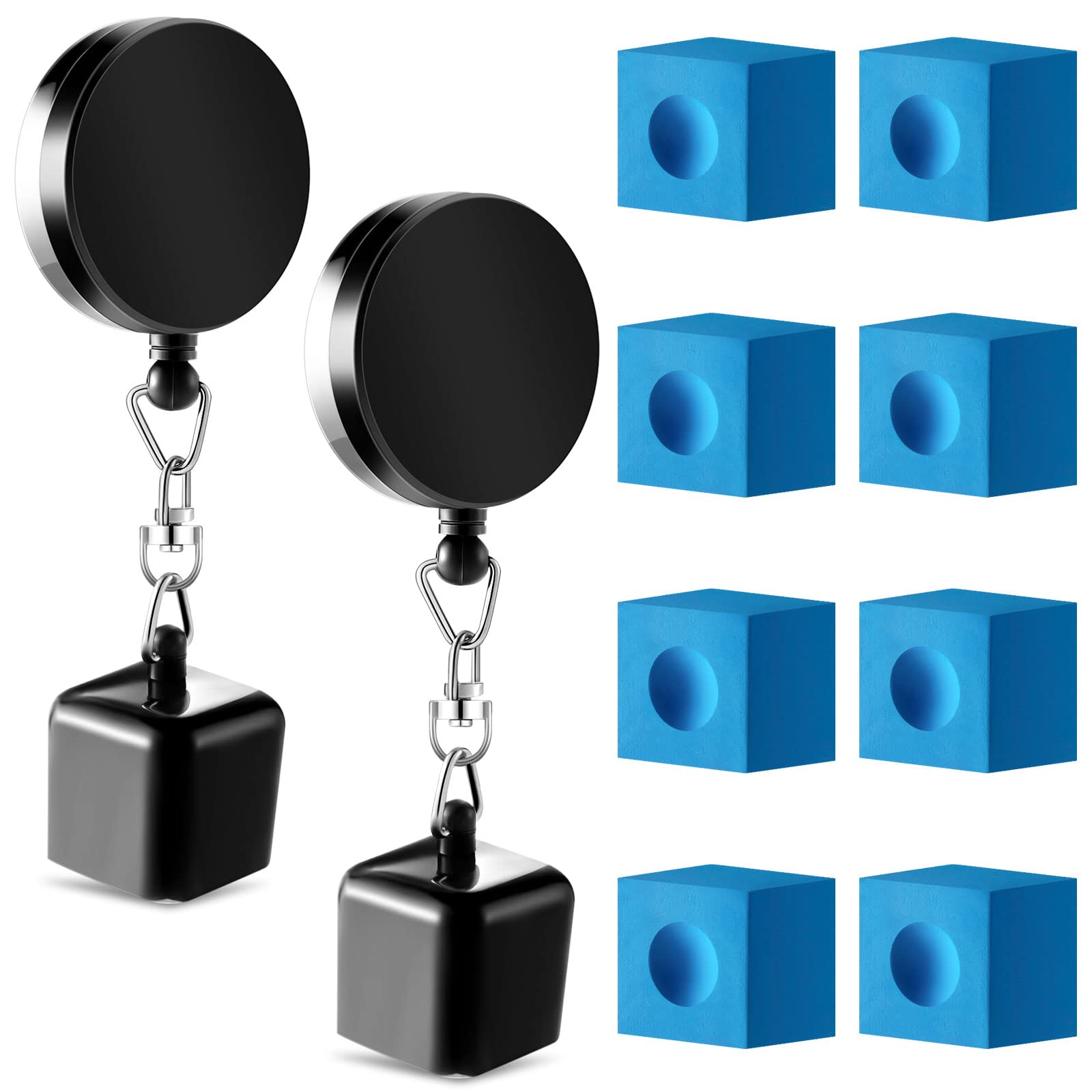 Wettarn 2-Piece Billiard Pool Cue Chalk Holder with 8 Chalk Cubes - Retractable Belt Clip Snooker Chalk Set - Essential Tool for Pool, Billiards & Snooker Players - Perfect for Bars, Game Rooms & Professional Tournaments
