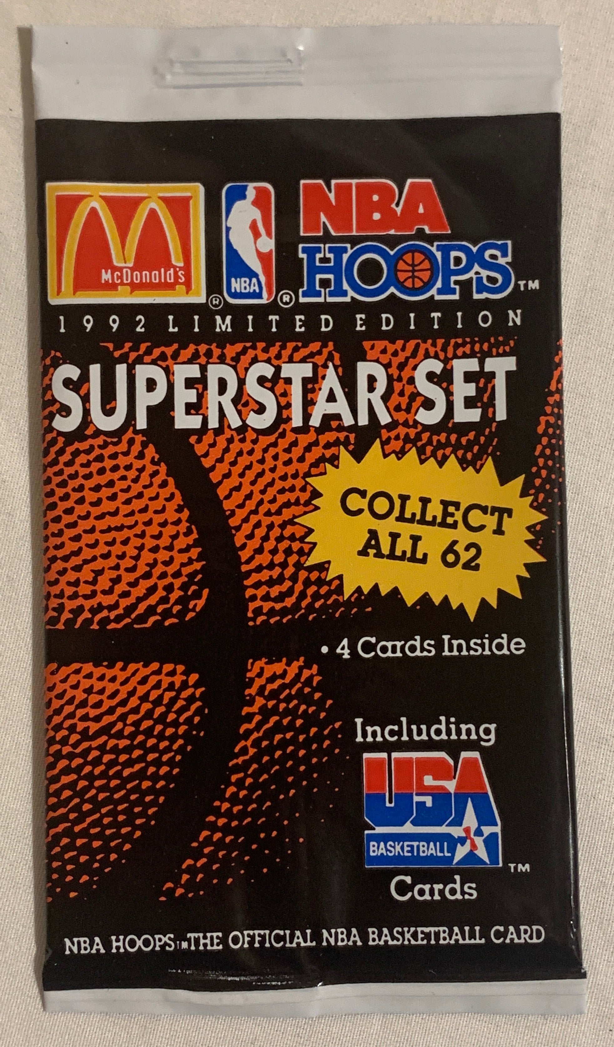 1992 NBA Hoops McDonald's Limited Edition SuperStar 4-Card Pack - Rare Vintage Basketball Trading Cards for Collectors & Fans - Perfect for Display, Gifts, and Memorabilia Collections