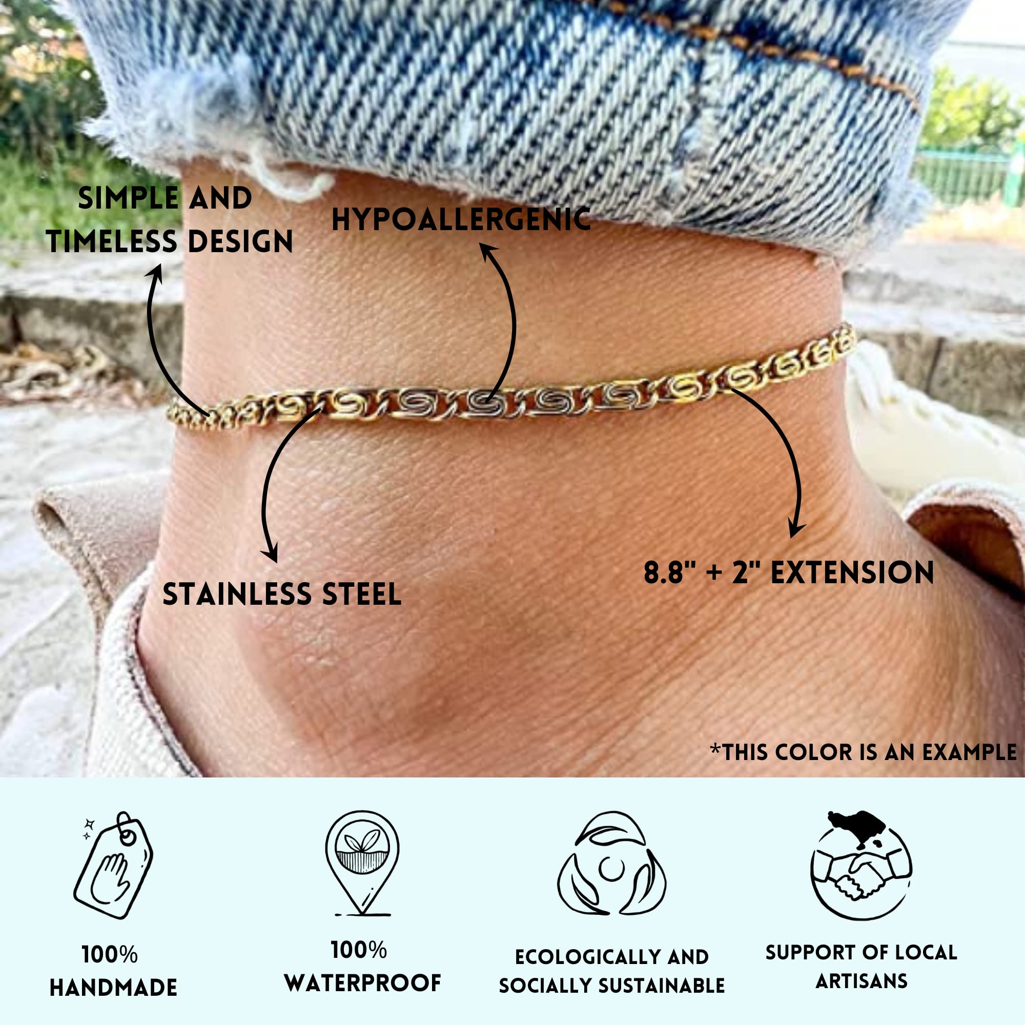 Nami Flat Cuban Chain Anklet - Stainless Steel Adjustable Ankle Bracelet for Women, Teens & Girls - Handmade in Germany - Boho Summer Beach Jewelry - Perfect for Vacation, Pool Party & Casual Wear