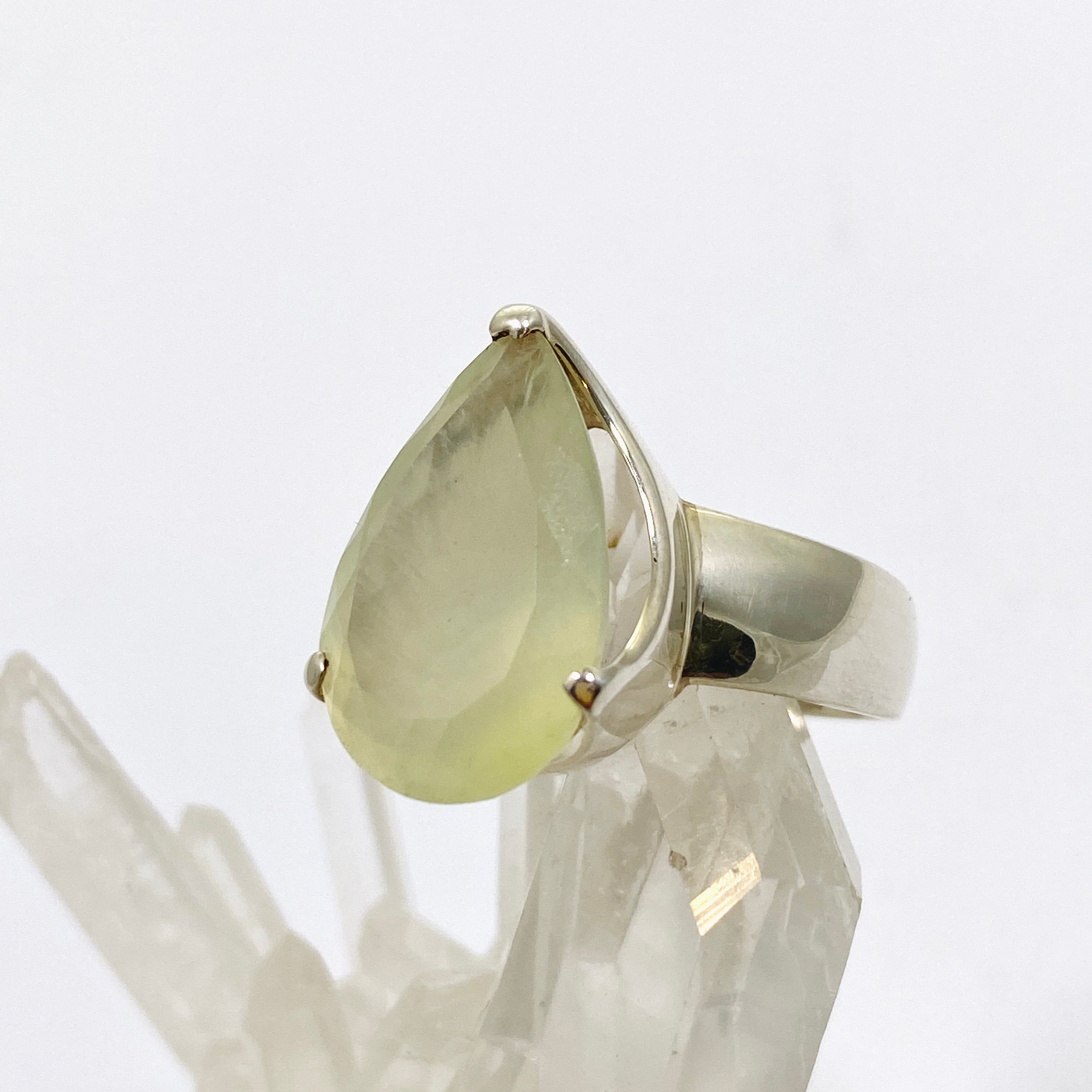 Prehnite Teardrop Faceted Ring Size 8.5 - Dainty Green Gemstone Jewelry for Women - Perfect for Weddings, Parties & Everyday Elegance