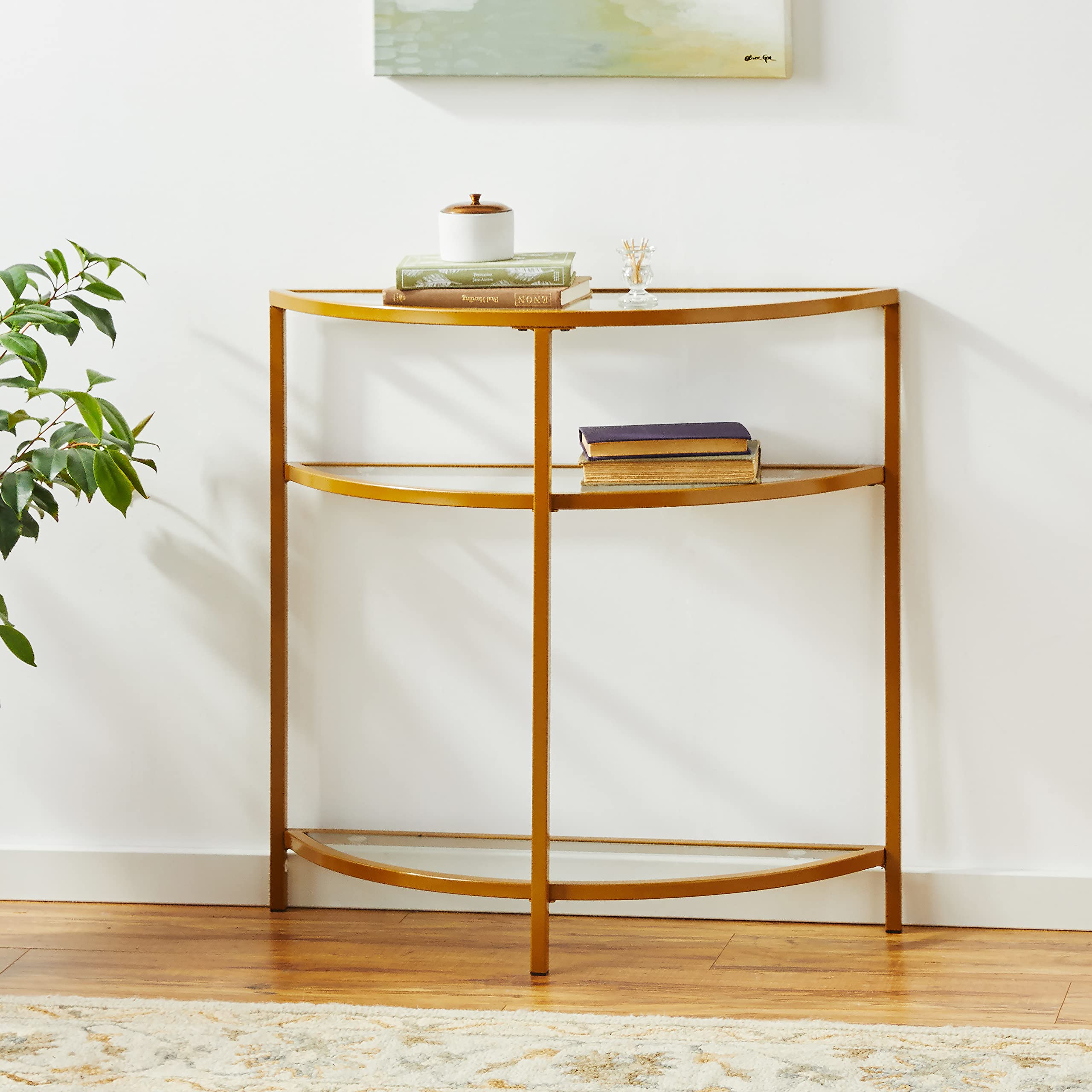 Modern Glass Half Moon Accent Table - HomePop Home Decor Kaufmann Collection | Gold Entryway & Living Room Display Storage Table | Perfect for Small Spaces, Bedroom Decor & Apartment Furniture