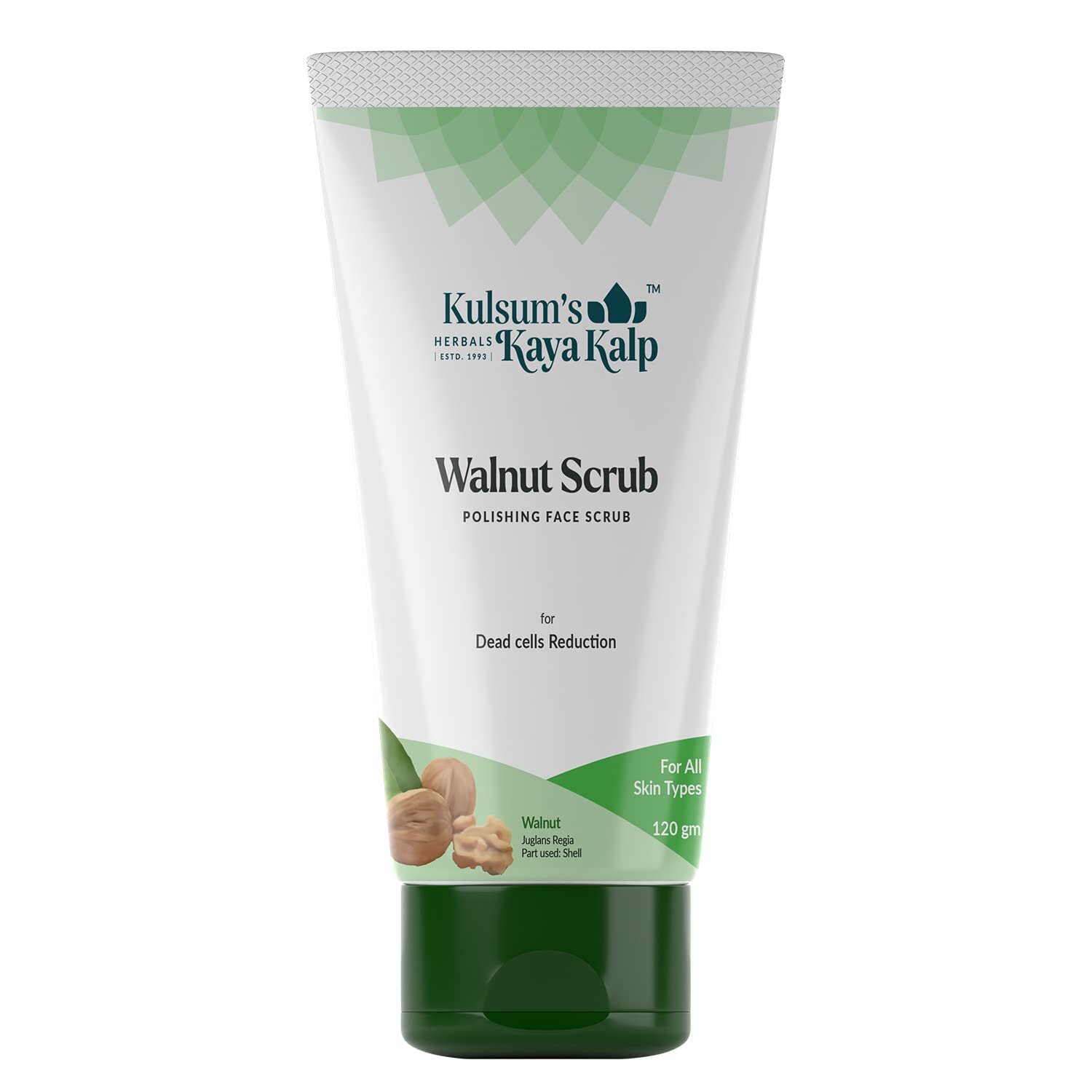 Kulsum's Kaya Kalp Herbals Walnut Scrub - Natural Dead Skin Cell Exfoliator, 120g | Gentle Face & Body Polish for Radiant Skin | Perfect for Daily Skincare Routine