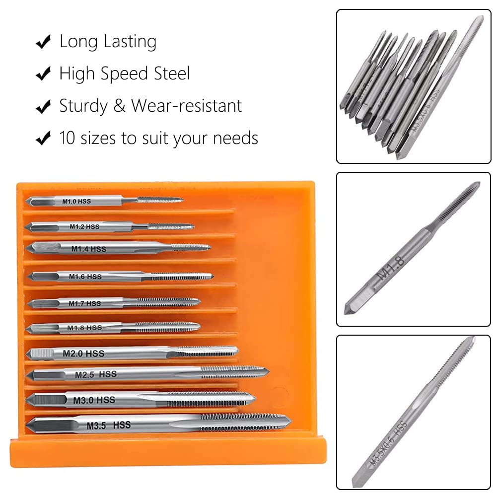 11PCS Mini Screw Tap Set - HSS Metric Thread Machine Taps Kit with Adjustable Wrench | Precision Hand Threading Tools for Watch & Clock Repair, Jewelry Making & DIY Metalworking Projects