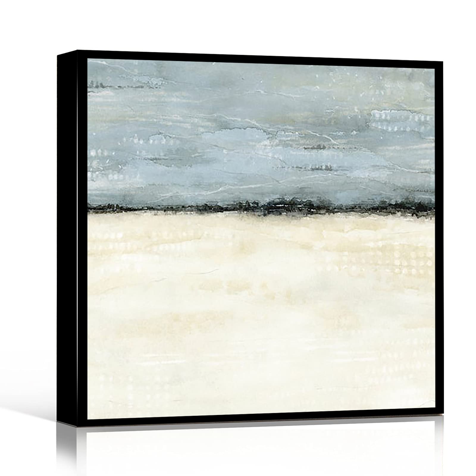 8x8 Inch Framed Modern Canvas Wall Art - Abstract Blue Grey Beige Minimalist Square Print for Bedroom, Dining Room & Master Bedroom Decor | Perfect Above Bed Wall Hanging for Contemporary Home Interior Design
