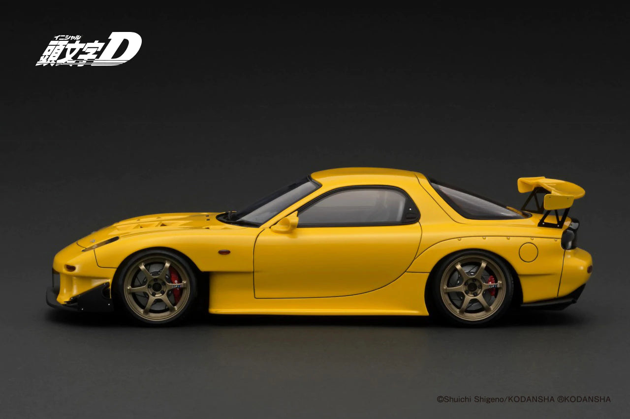 1:18 Scale Initial D Mazda RX-7 FD3S Yellow Diecast Model Car - Perfect for Anime Fans, Car Collectors & Display Shelf Decoration