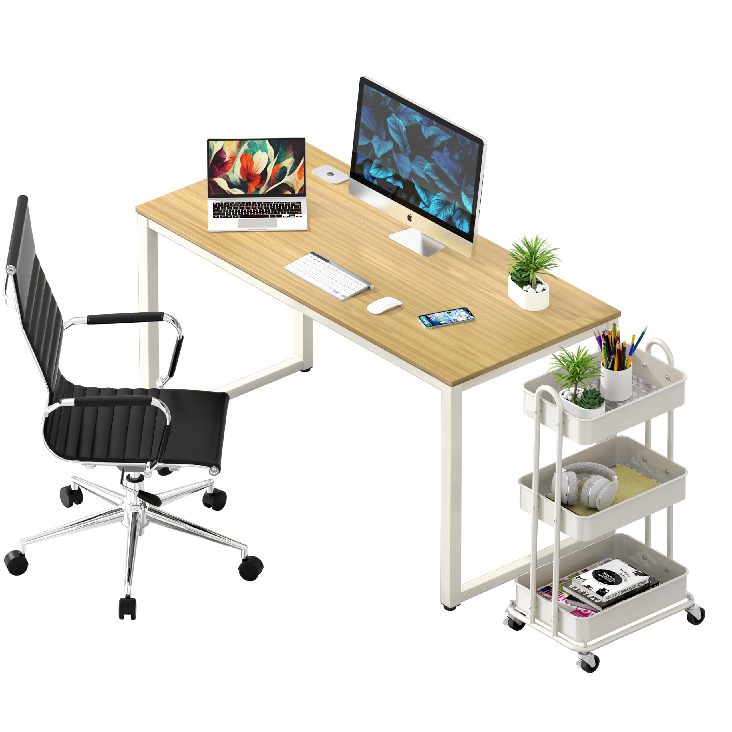 SHW 48-Inch Commercial-Grade Office Computer Desk, Solid Oak Wood - Perfect for Home Office, Study Room & Workspace