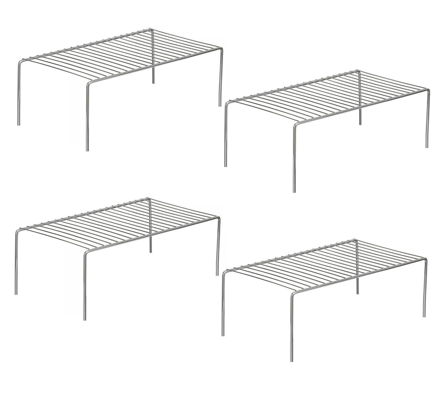 NH10 DESIGNS Stainless Steel Expandable Dish Rack & Storage Shelf - 4 Pack Kitchen Organizer for Cabinets, Utensils, Spices | Space Saving Solution for Small Kitchens & Apartments