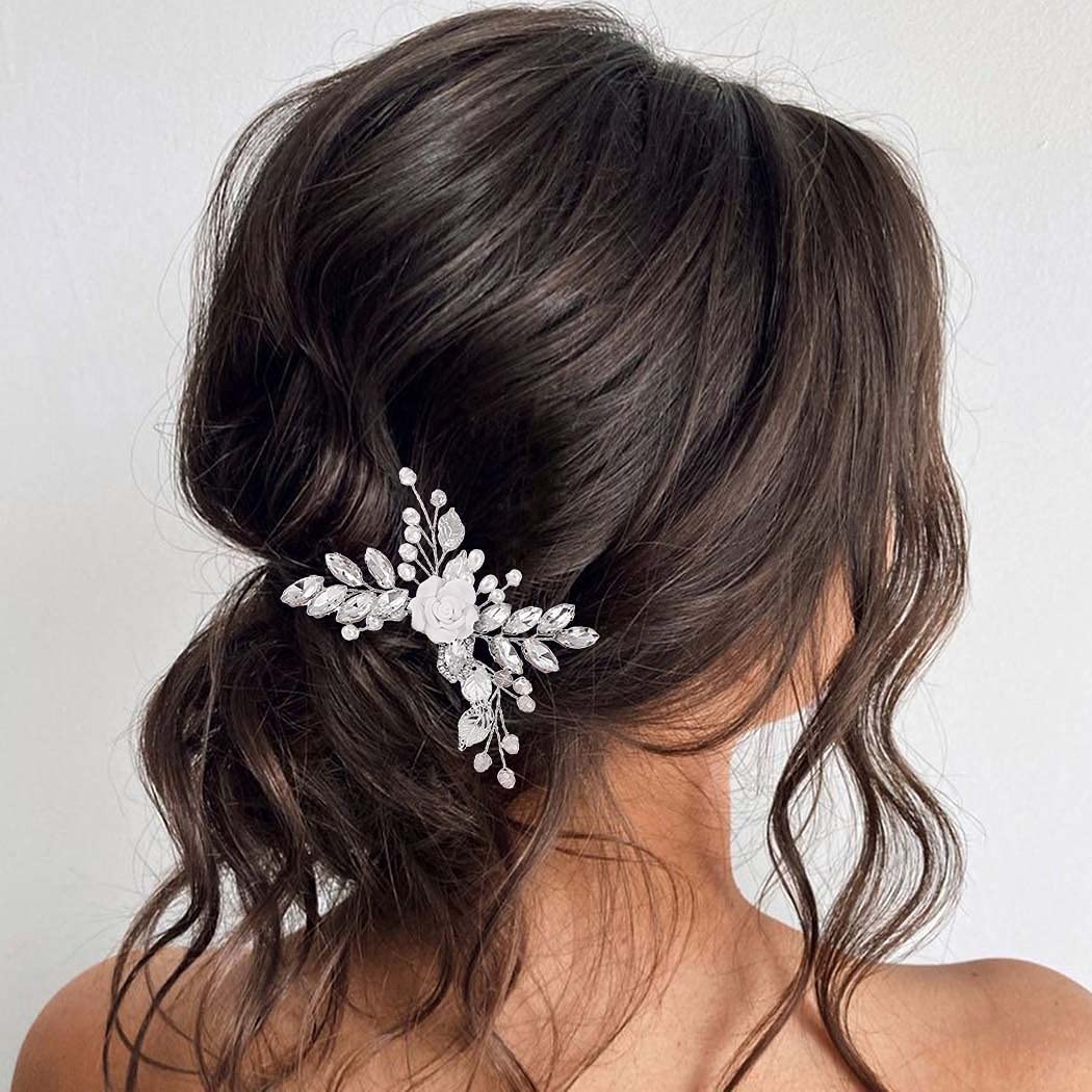Latious Silver Crystal Bridal Hair Comb - Elegant Flower & Leaf Design Wedding Hair Accessories for Women & Girls | Perfect for Brides, Bridesmaids, and Special Occasions
