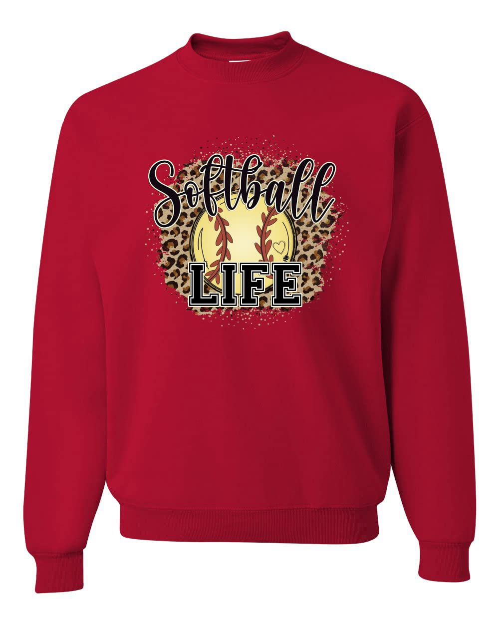 Wild Bobby Softball Life Animal Print Graphic Sweatshirt - Unisex Crewneck Pullover for Girls Sports & Casual Wear - Perfect for Baseball Practice, School Spirit Days & Weekend Outfits