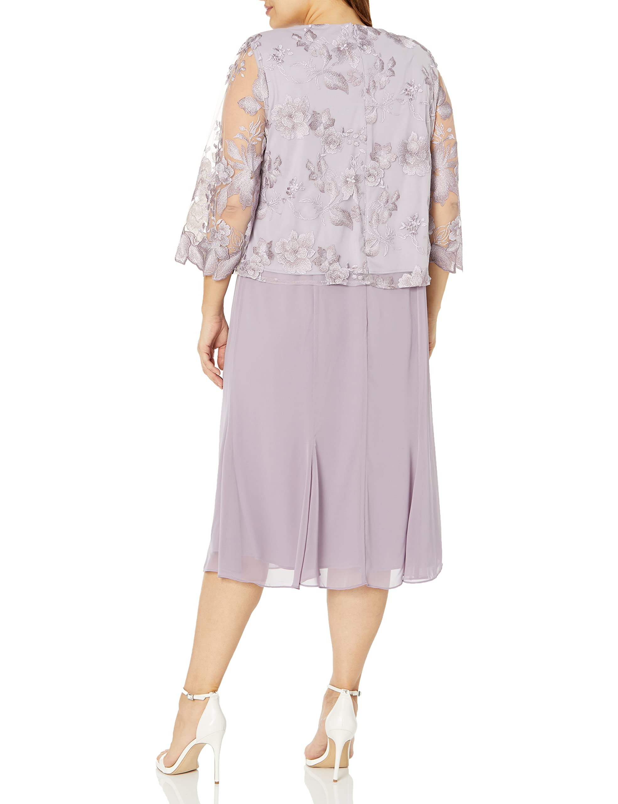 Alex Evenings Women's Plus Size Tea Length Mother of The Bride Jacket Dress for Wedding Guest, Formal Events & Special Occasions - Elegant Lace Applique Formal Attire for Weddings, Parties & Evening Galas