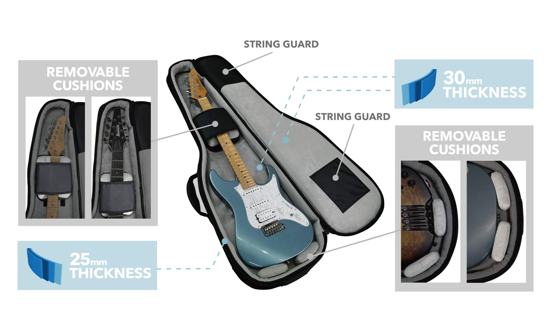 IBANEZ POWERPAD® ULTRA Electric Guitar Gig Bag - Durable Padded Case for Electric Guitars - Perfect for Gigging, Travel & Storage