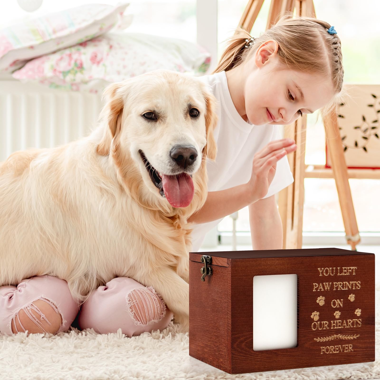 Wooden Pet Urn with Photo Frame - Memorial Keepsake for Cats & Dogs - Sympathy Gift for Pet Loss