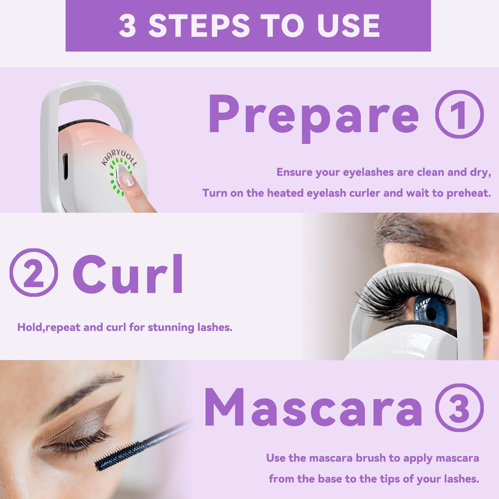 Professional Electric Heated Eyelash Curler Kit - Rechargeable Battery Powered Lash Lifter with Hot Lash Therapy for All Eye Types | Perfect for Daily Makeup, Salon Use & Travel | Purple Plastic Beauty Tool