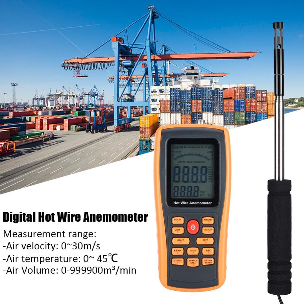 GM8903 Hot Wire Anemometer - Digital Wind Speed Meter with Temperature Measurement, Portable Air Flow Tester for HVAC, Industrial, and Outdoor Use