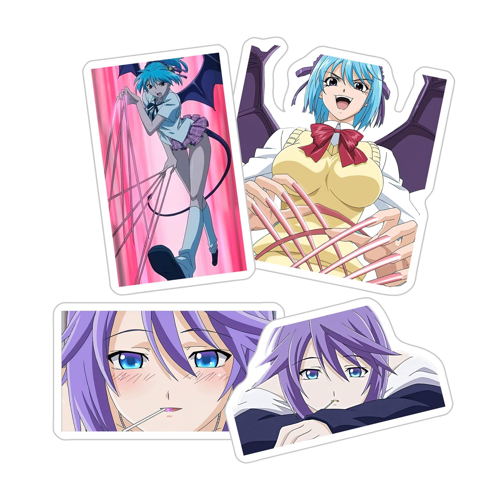 Rosario Vampire Sticker Pack - 4Pcs Mizore Shirayuki & Kurumu Kurono Anime Decals for Water Bottles, Phone, Laptop, Skateboard, Car - Perfect for Anime Fans, School Supplies & Gift Giving
