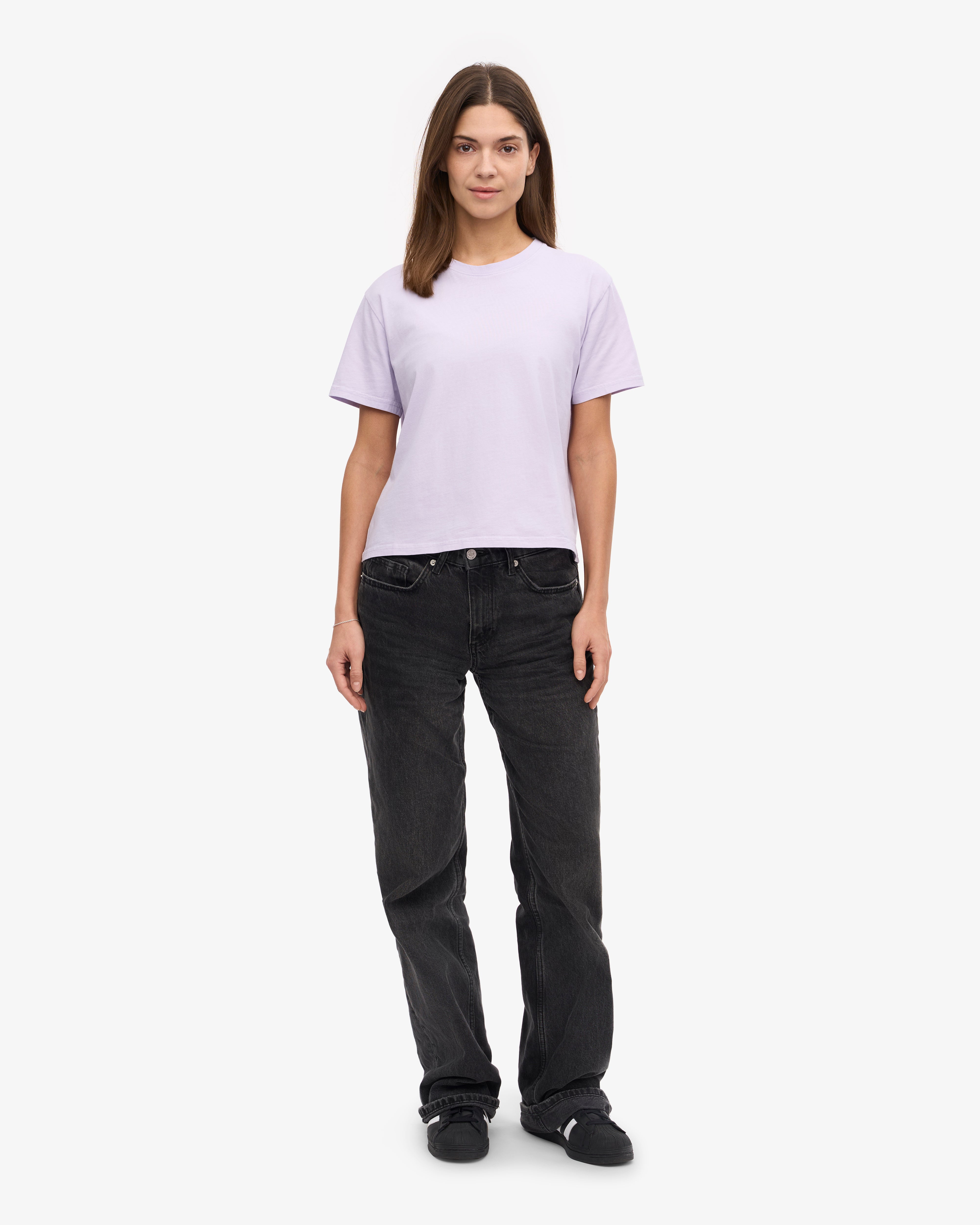 Organic Boxy Crop Tee - Soft Lavender | Women's Casual Short Sleeve T-Shirt | Perfect for Yoga, Beach & Everyday Wear