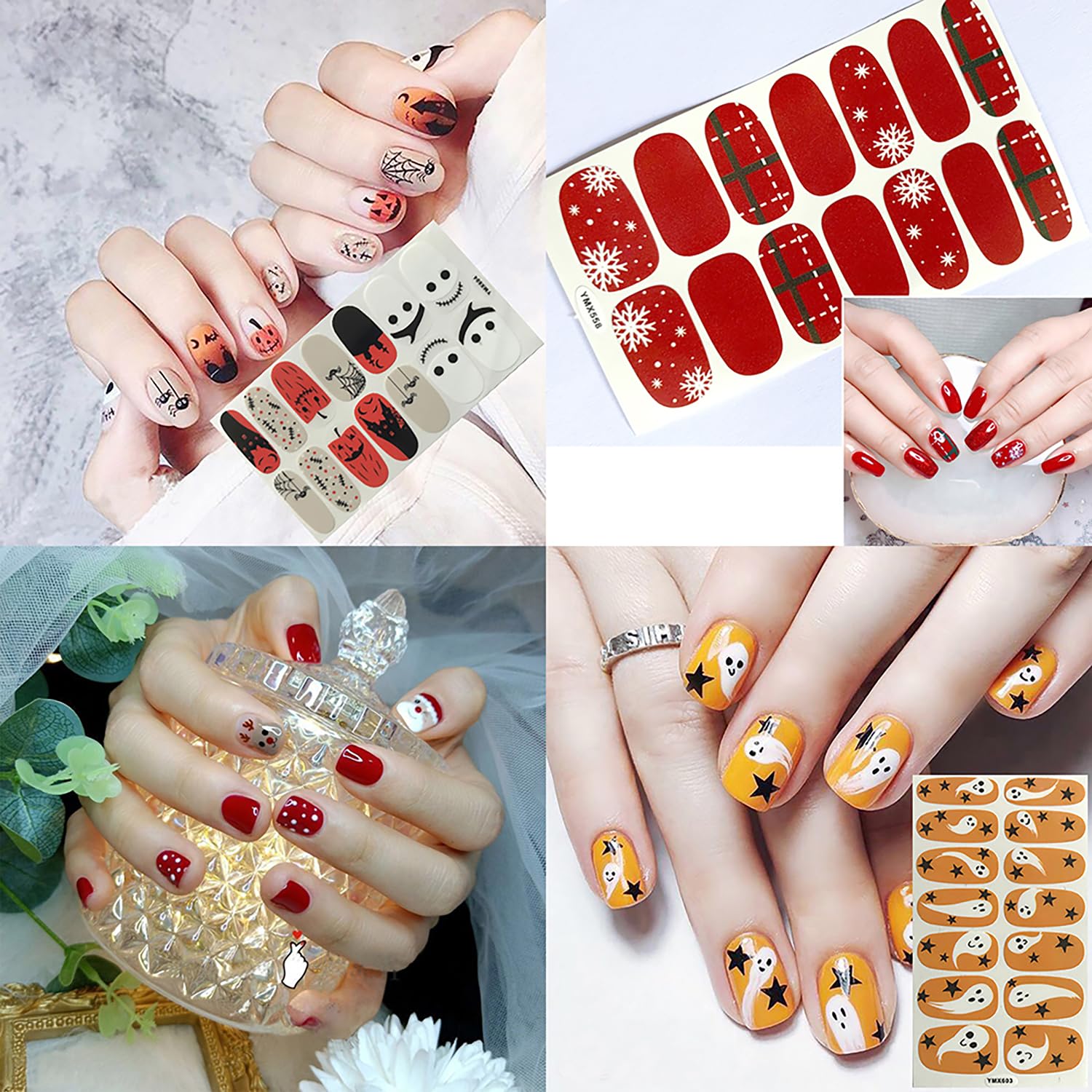 SILPECWEE 20 Sheets Halloween Christmas Nail Polish Strips - Self-Adhesive Gel Nail Wraps for Women, Nail Art Stickers & Decals with 1 Nail File - Perfect for Parties, Holidays & DIY Manicures at Home