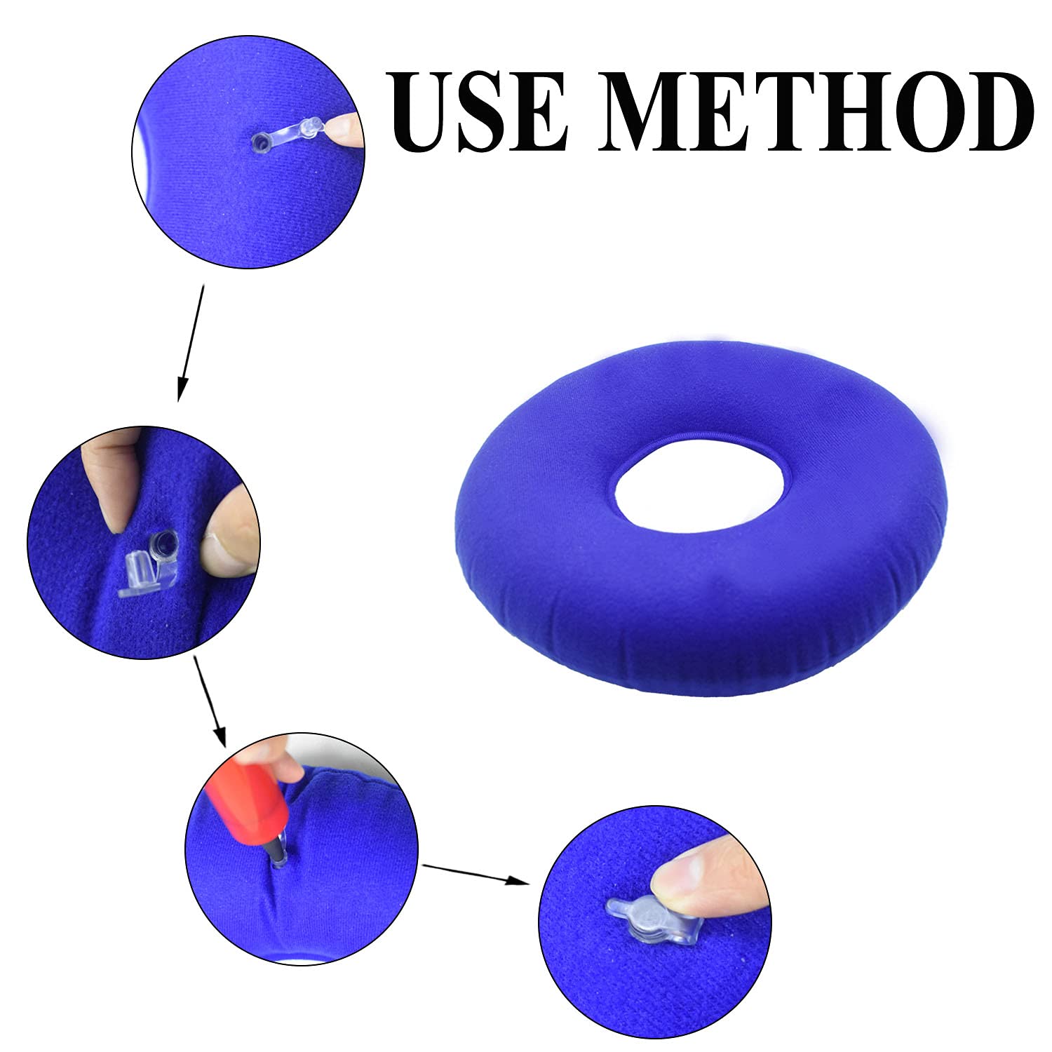 Inflatable Donut Pillow Cushion for Back Pain Relief - Orthopedic Round Seat Cushion with Neck & Lumbar Support - Home Office Car Travel Hiking Camping Desk Use - Blue Comfort Cushion for Post-Surgery Hemorrhoids & Tailbone Pain