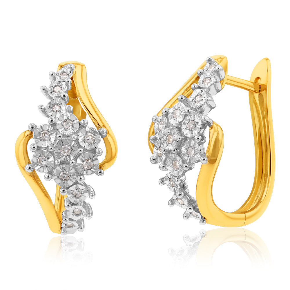 9ct Yellow and White Gold Diamond Hoop Earrings for Women - Elegant Everyday & Party Jewelry Gift