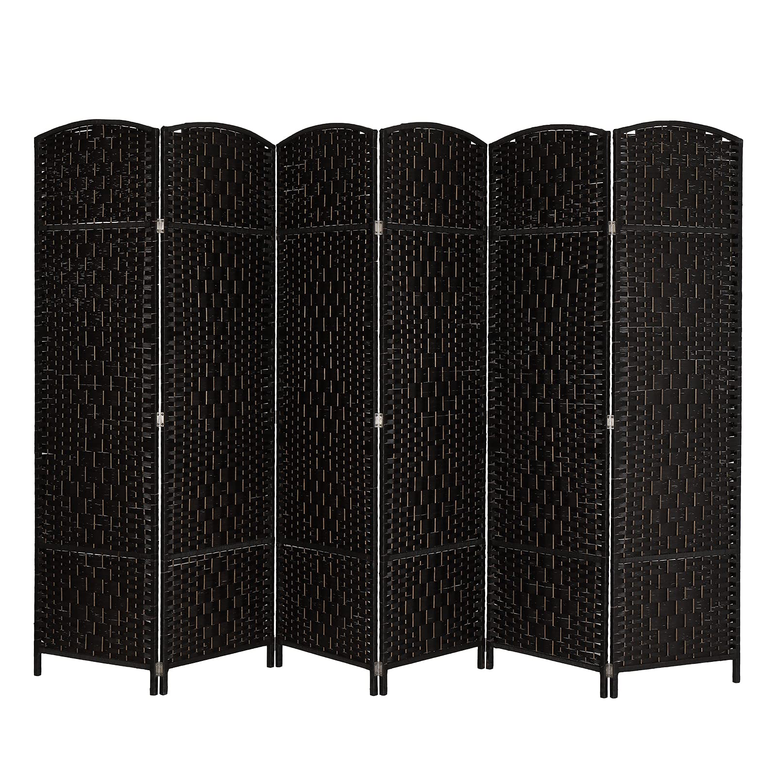 VINGLI 6-Panel Tall Rattan Room Divider Screen - 6FT Folding Privacy Partition for Indoor Spaces - Freestanding Hinged Room Separator in Black - Perfect for Home Office, Bedroom, and Living Room Privacy