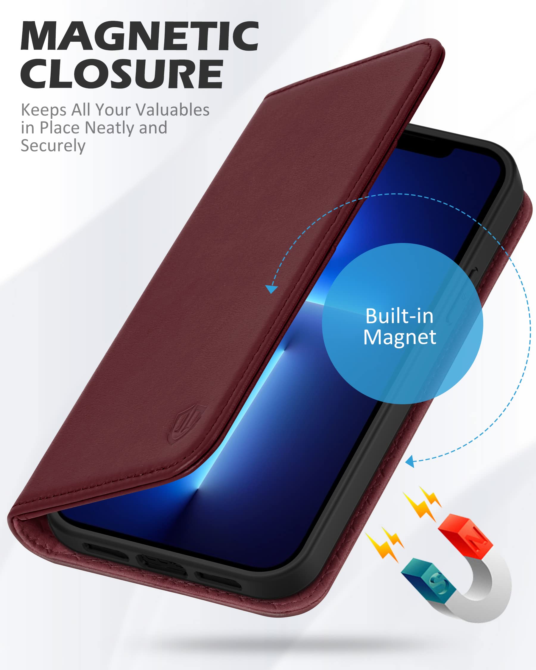 Premium SHIELDON Genuine Leather Wallet Case for iPhone 13 Pro Max (6.7