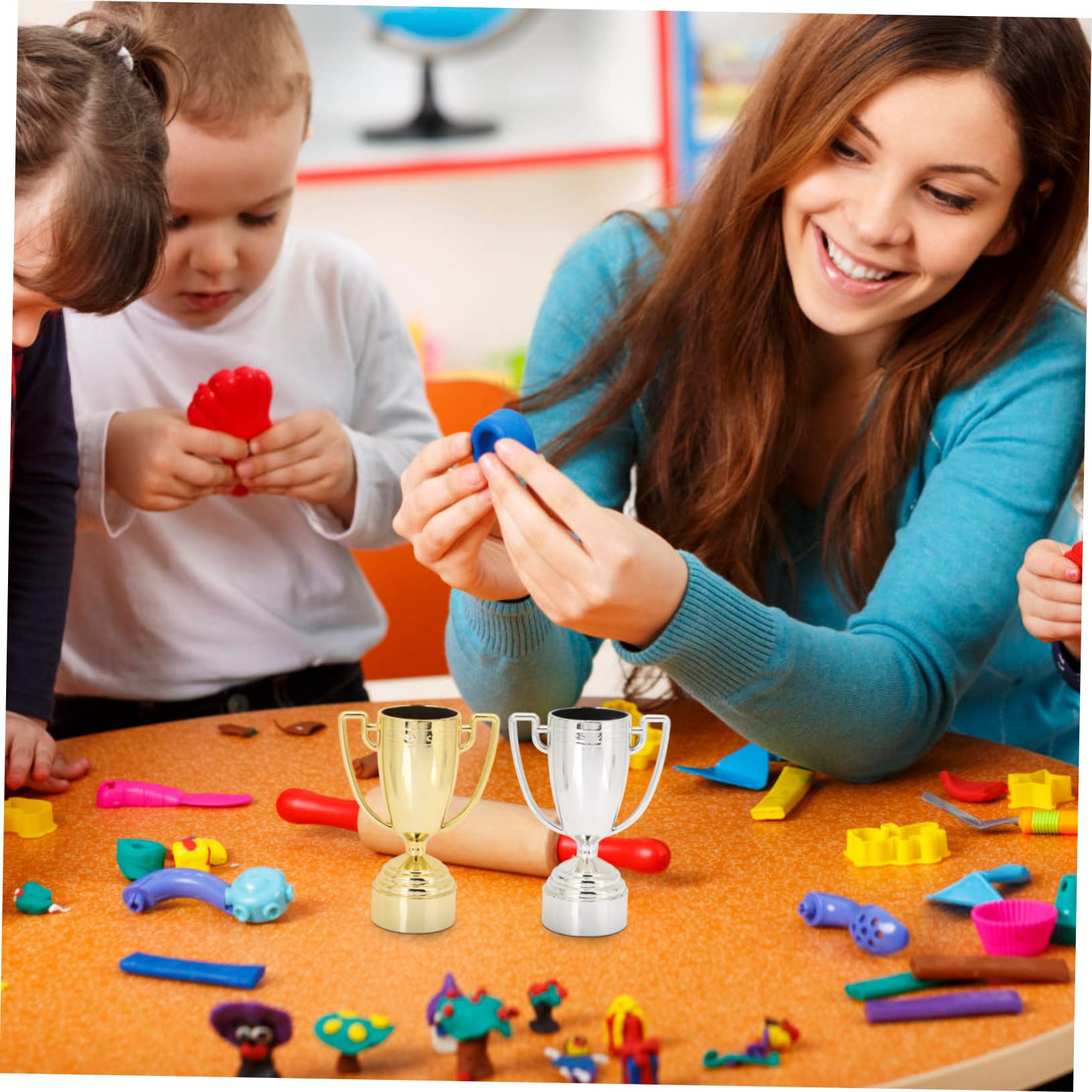 BRIGHTFUFU 100 Pcs Reusable Mini Plastic Trophies for Kids - Small Prize Awards for Classroom, Sports, Birthday Parties & School Events
