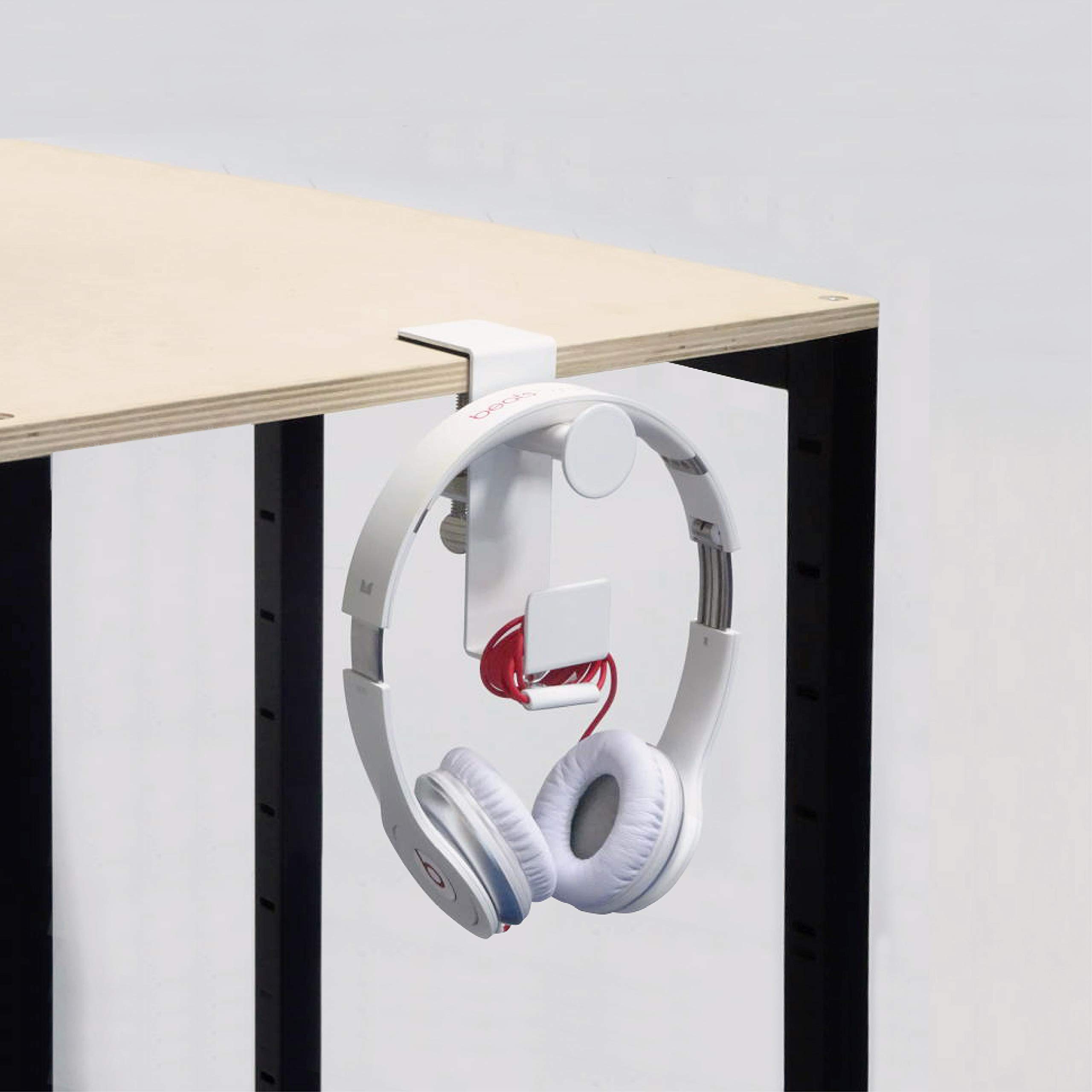 Adjustable Rotating Metal Under Desk Headphone Stand Holder - Universal Steel PC Gaming Headset Hanger Hook with Cable Organizer - Perfect for Office, Gaming Setup & Home Workspace (White, 2 Pack)