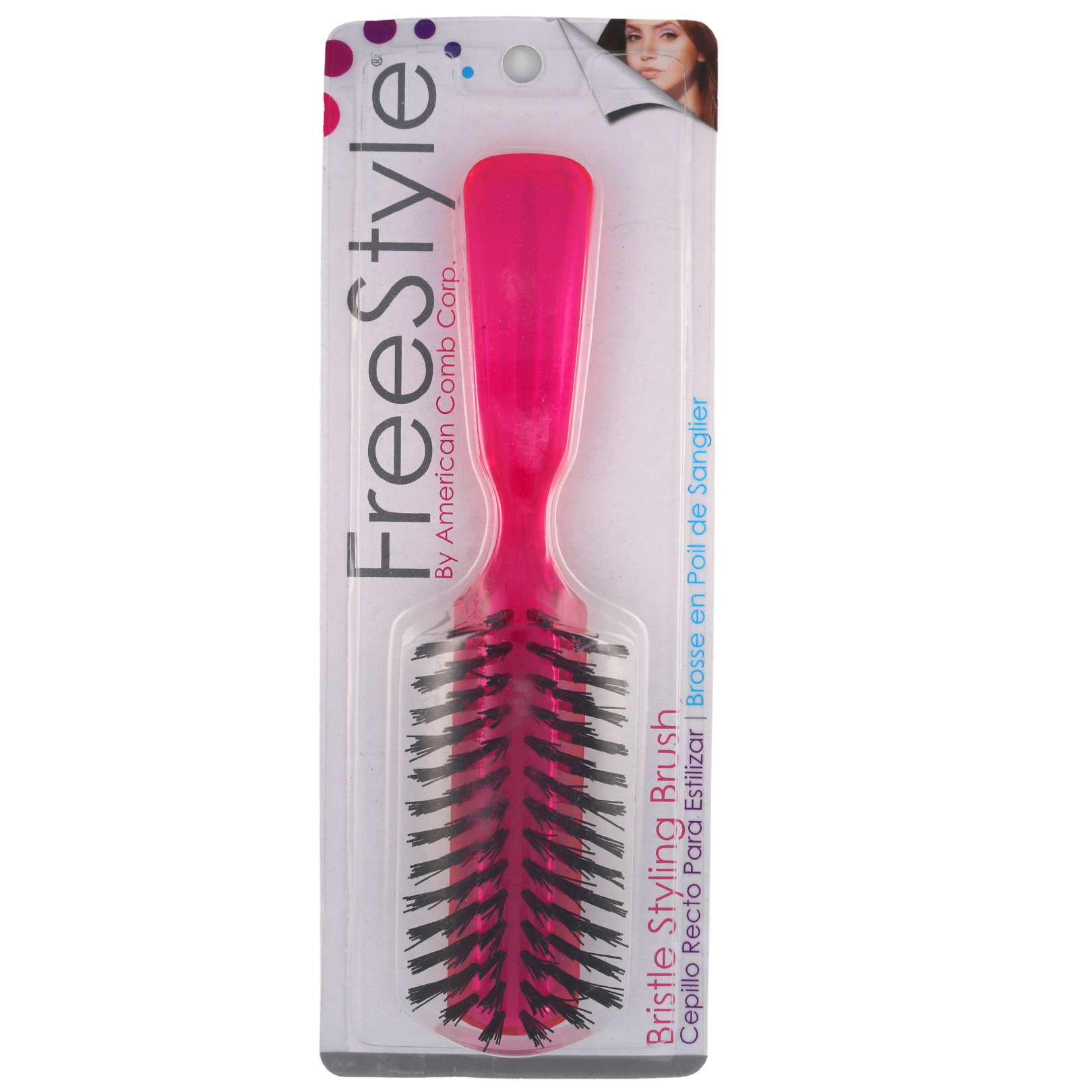 FreeStyle 6 Row Detangling Hair Brush with Soft Nylon Bristles for Smooth Styling - Pink | Perfect for Daily Hair Care, Detangling Wet/Dry Hair & Gentle Scalp Massage