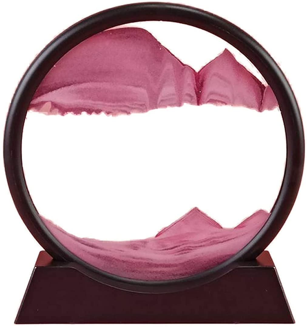 QIANMEI Flowing Sand Art - 360° Rotating Dynamic Sand Painting for Relaxation | Pink 15cm Desktop & Home Office Decor | Perfect for Stress Relief, Meditation & Modern Interior Design