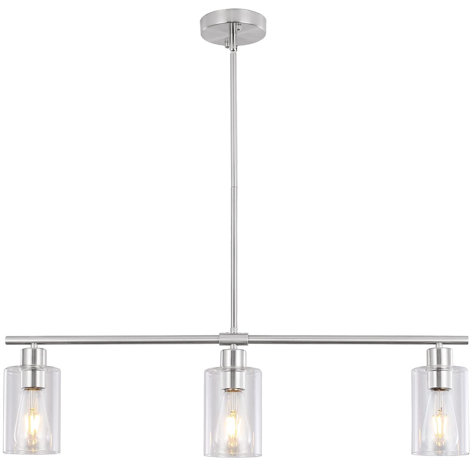 Modern 3-Light Brushed Nickel Pendant Lighting Fixture with Glass Shade - 31