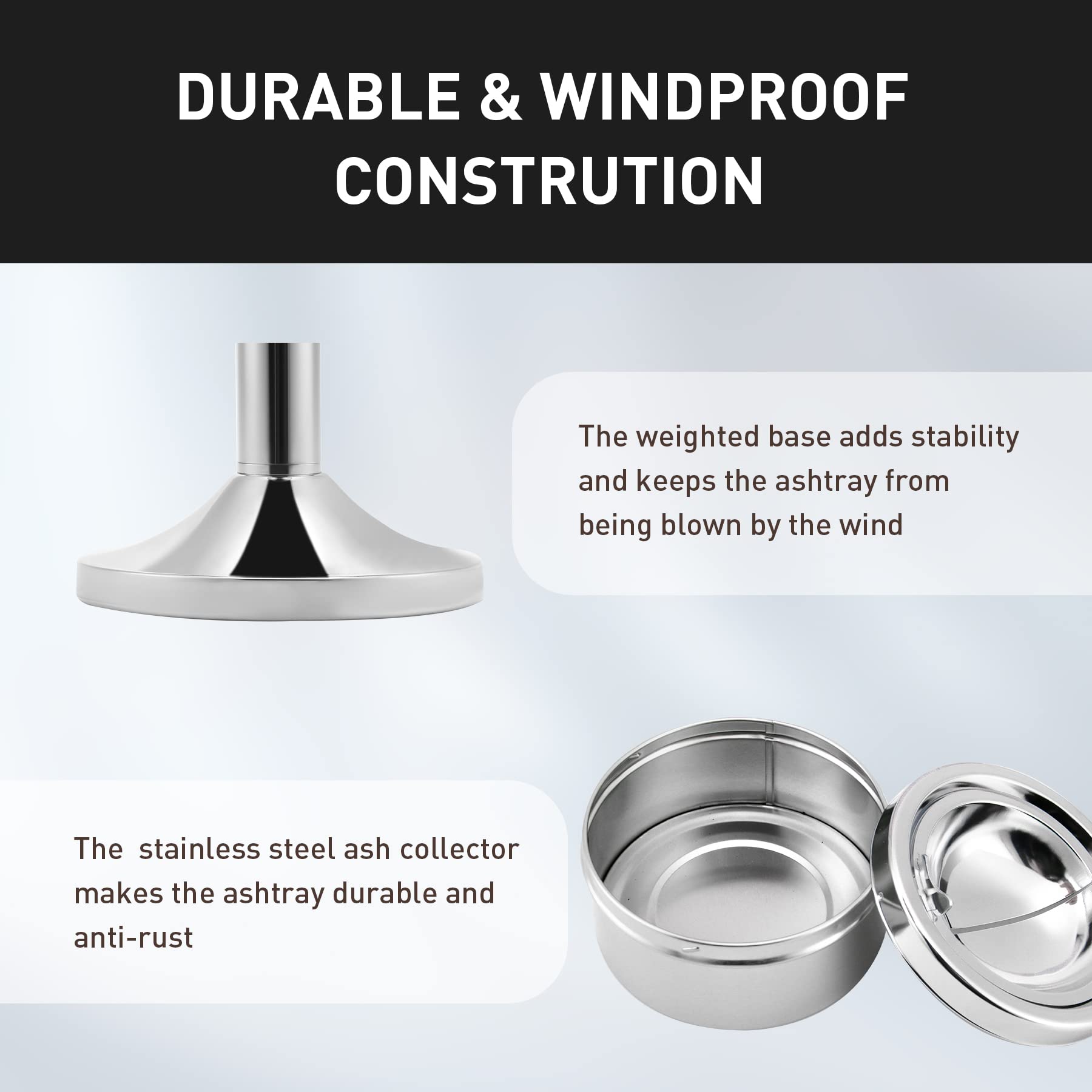 Large Outdoor Standing Ashtray for Patio - Tall Commercial Metal Cigarette & Cigar Ash Tray with Lid - Perfect for Backyard, Smoking Areas, and Public Spaces