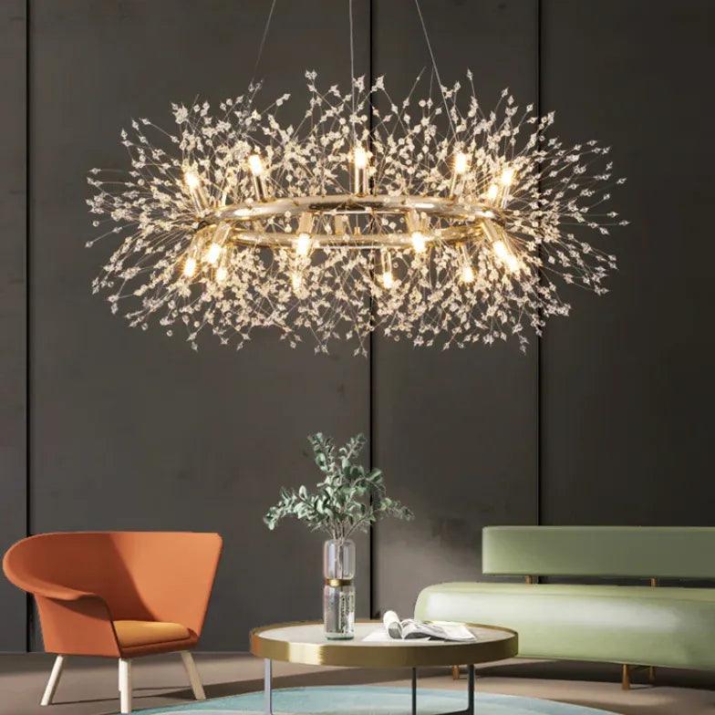 Star Branches Crystal Gold Chandelier - Elegant Ceiling Light Fixture for Dining Room, Living Room & Bedroom Decor | Modern Luxury Lighting for Home & Wedding Venues