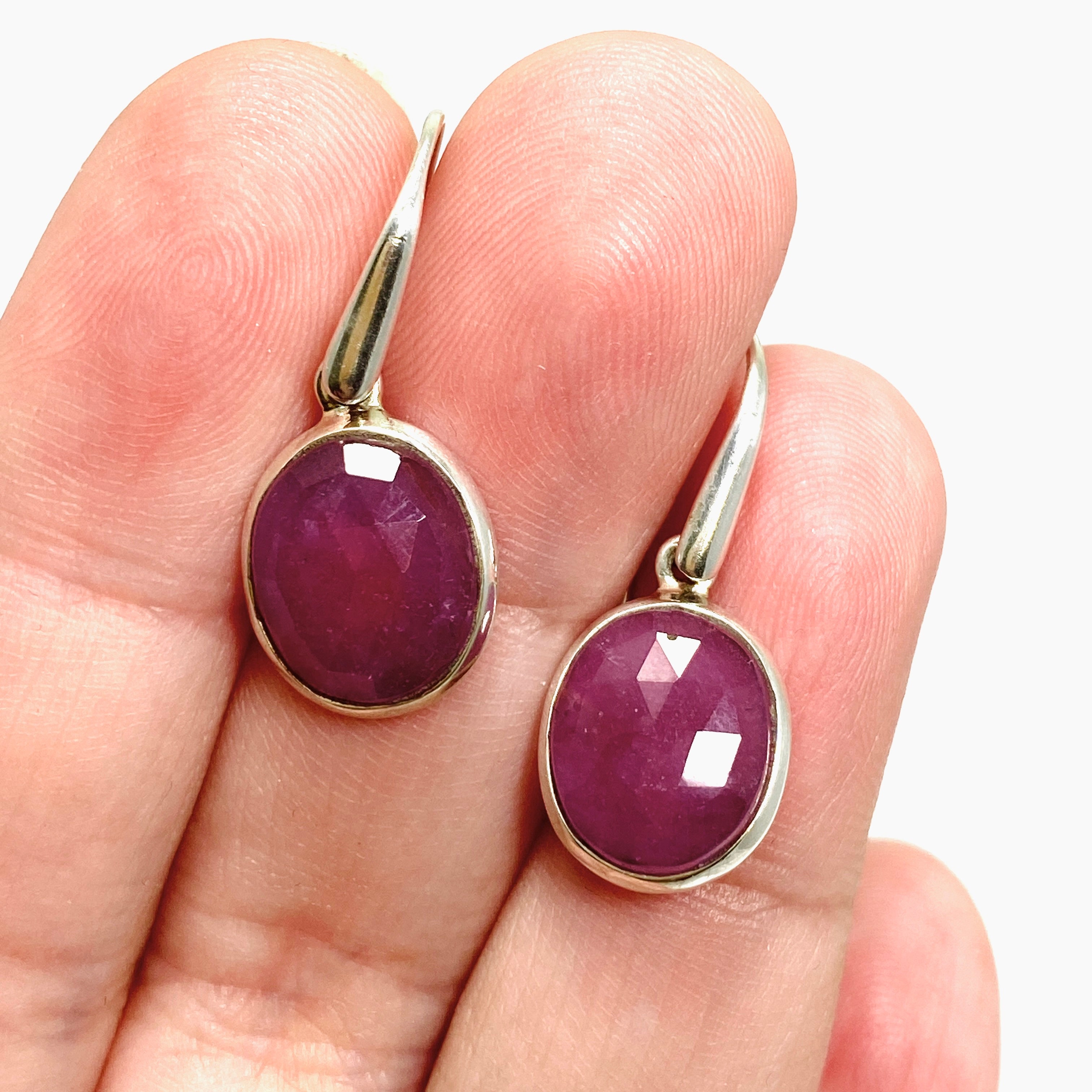 Ruby Oval Checkerboard Faceted Earrings PEGJ285 | Elegant Dangle Earrings for Women | Perfect for Parties, Weddings & Special Occasions